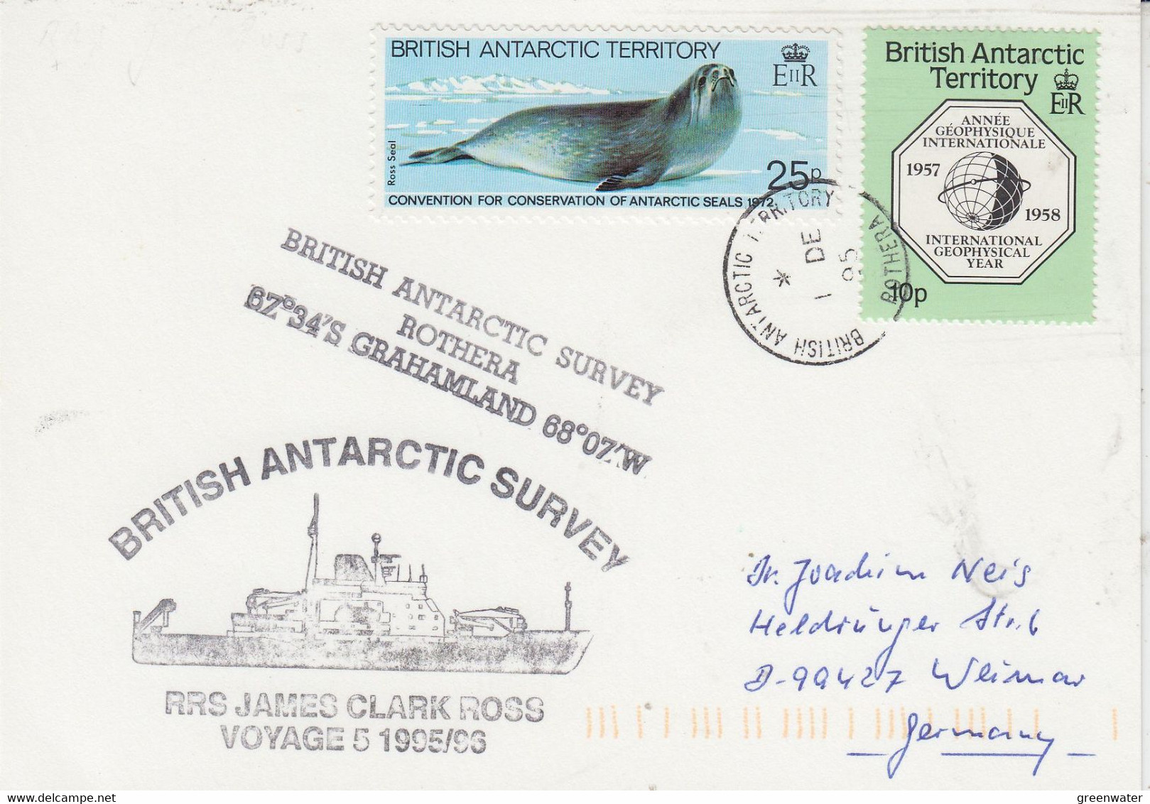 British Antarctic Territory (BAT)  Ca RRS James Clark Ross  Card Ca Rothera  1 DE 1995 (AT189) - Covers & Documents