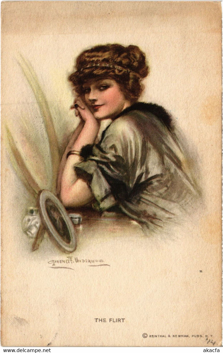 PC ARTIST SIGNED, CLARENCE F. UNDERWOOD, THE FLIRT, Vintage Postcard (b45169) - Underwood, Clarence F.