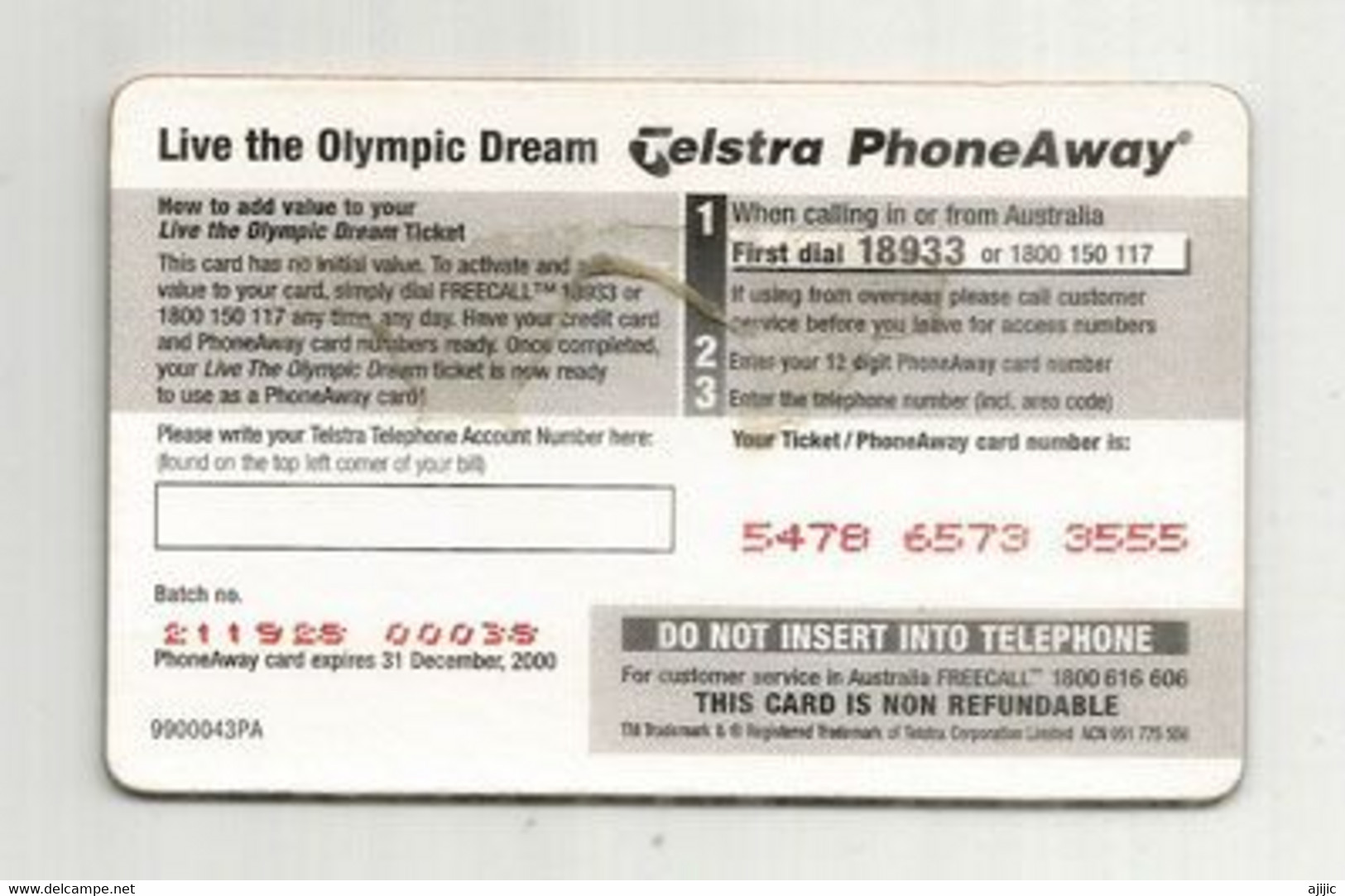 AUSTRALIA: TELSTRA  PHONECARD . 2000 Summer Olympics.SYDNEY. - Olympic Games