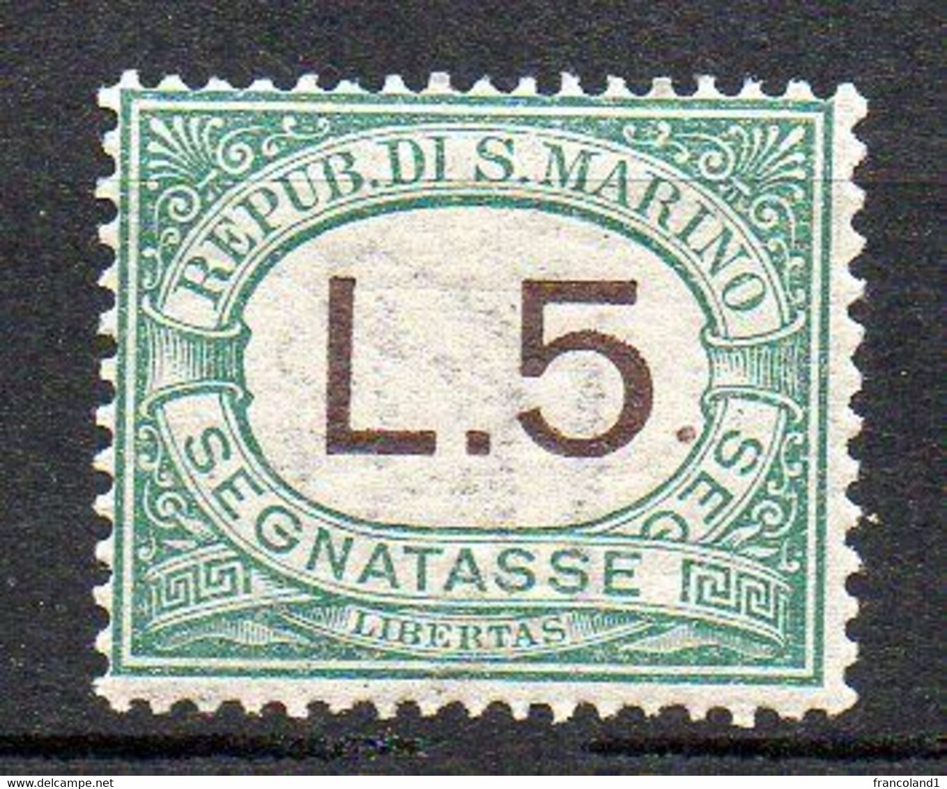 1924 San Marino - Segnatasse 17 - 5 Lire Verde  Nuovo MLH* - Timbres-taxe