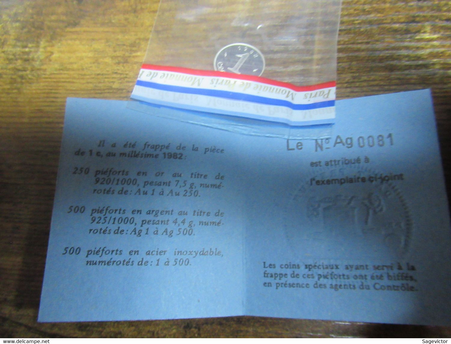 Piéfort 1 Centime 1982 Argent Avec Certificat + Sachet + Coffret - Prova