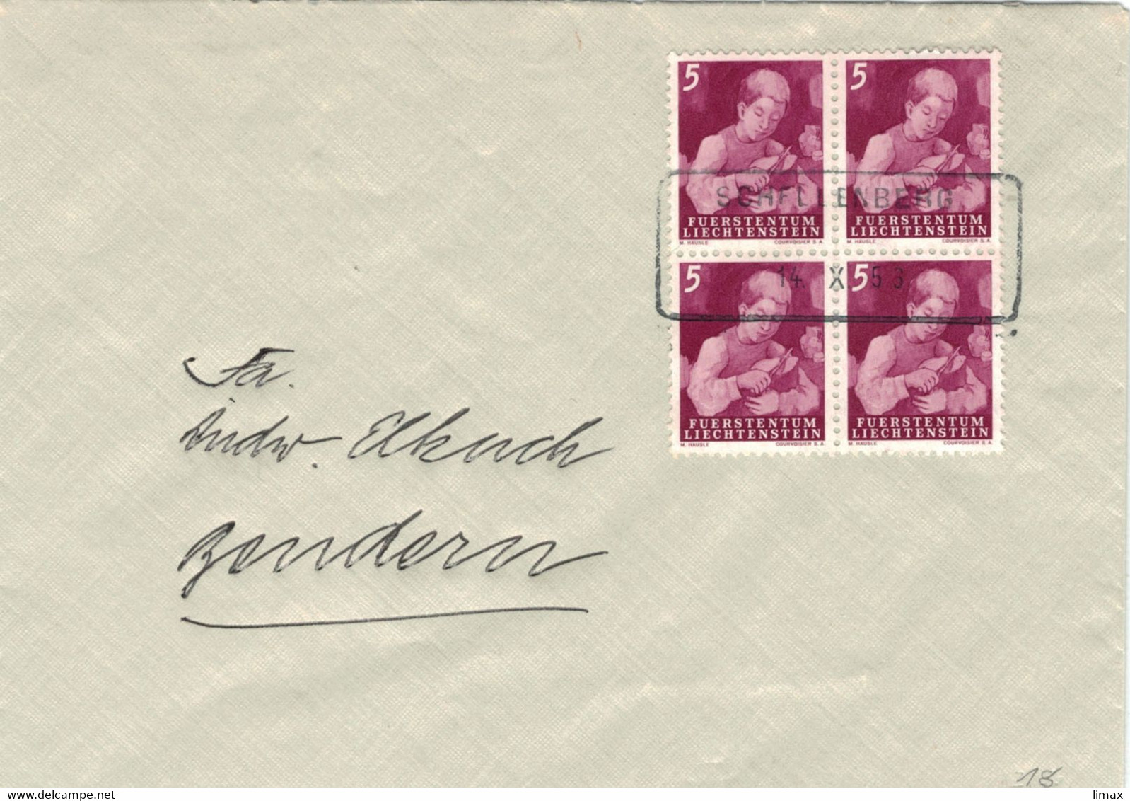 Schellenberg 1953 > Bendern - Brotlaib Mef 4x - Storia Postale