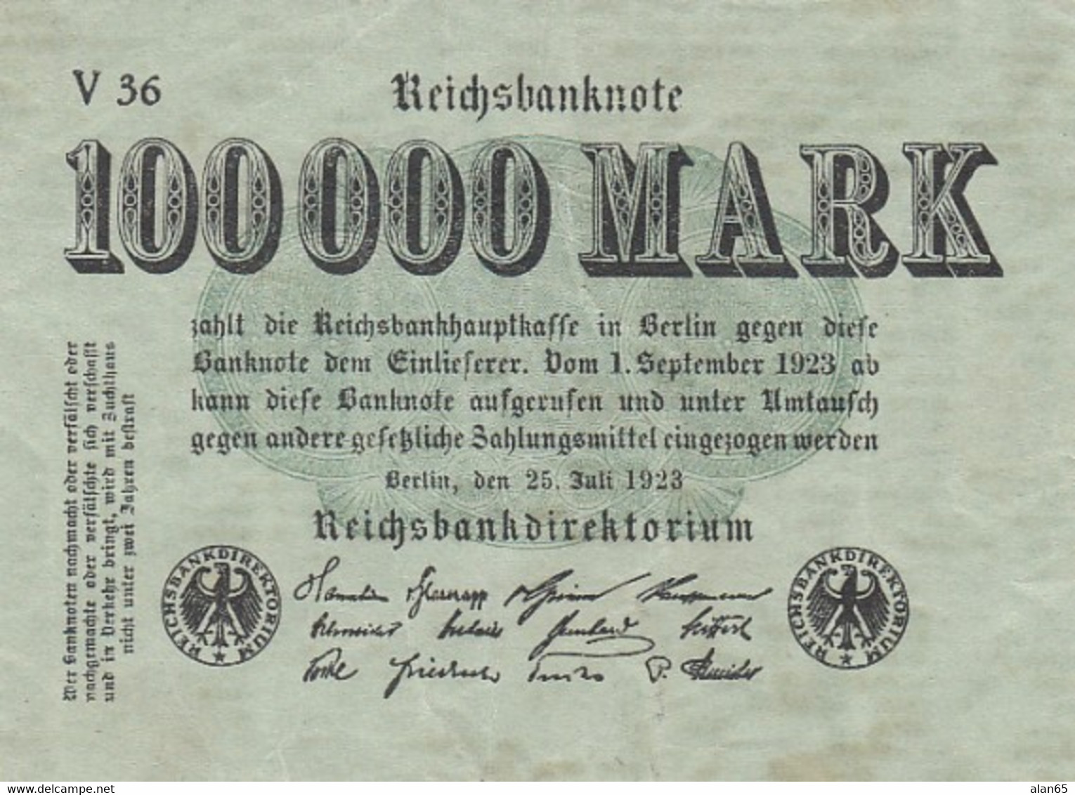 Germany #91 100,000 Marks 1923 Fourth Issue Banknote - 100000 Mark