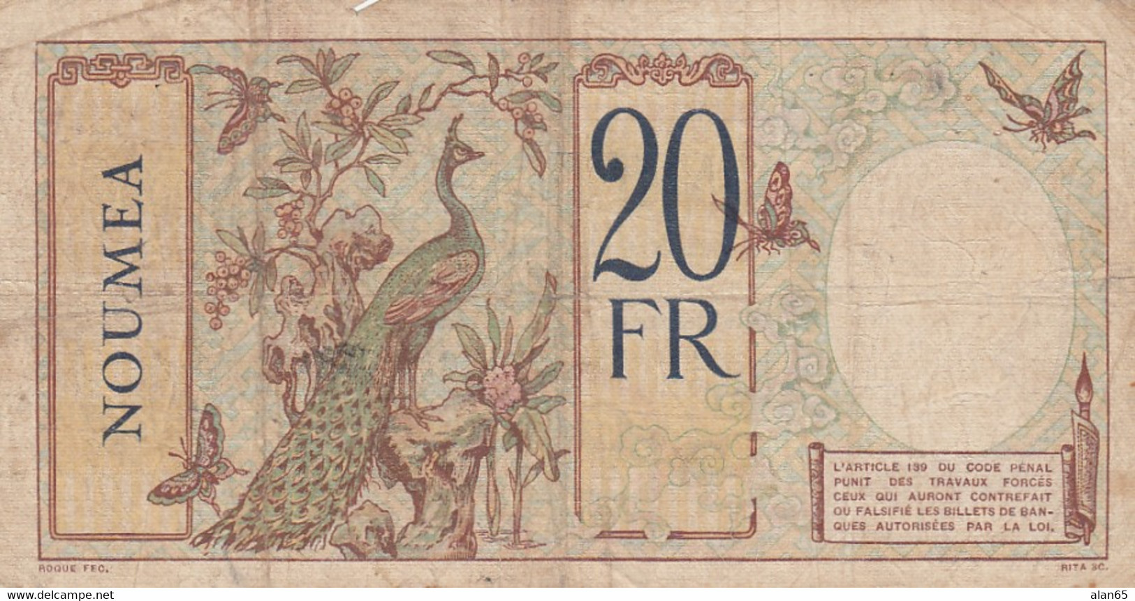 New Caledonia #37a 20 Francs Banque De L'Indochine Banknote - Nouméa (Neukaledonien 1873-1985)