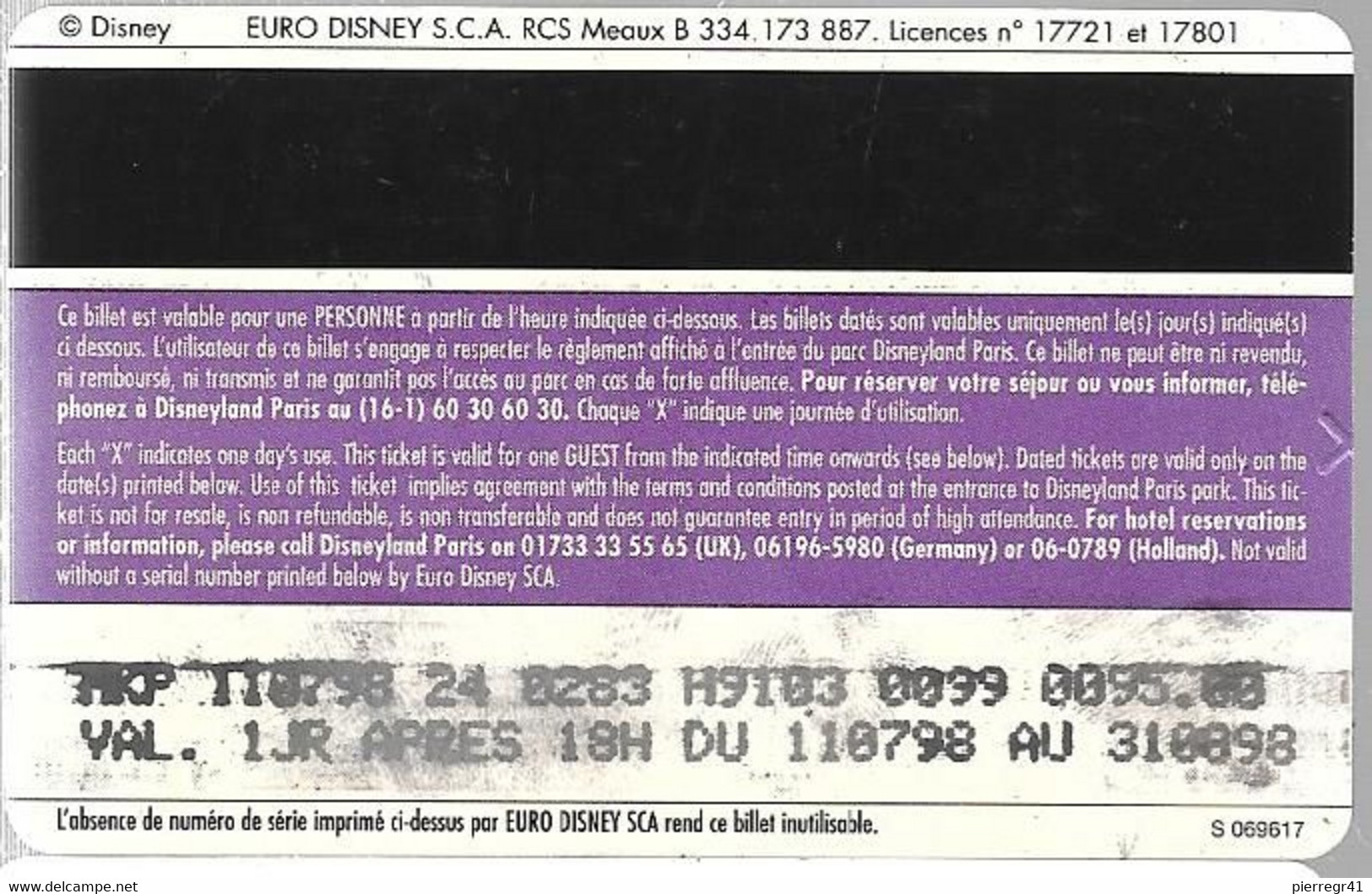 PASS-DISNEYLAND-STARNIGHTS-ADULTE- V°SPEOS-S069617-Valide 1JR Apres18H-Valide Apres 18H-TBE -RARE - Disney Passports