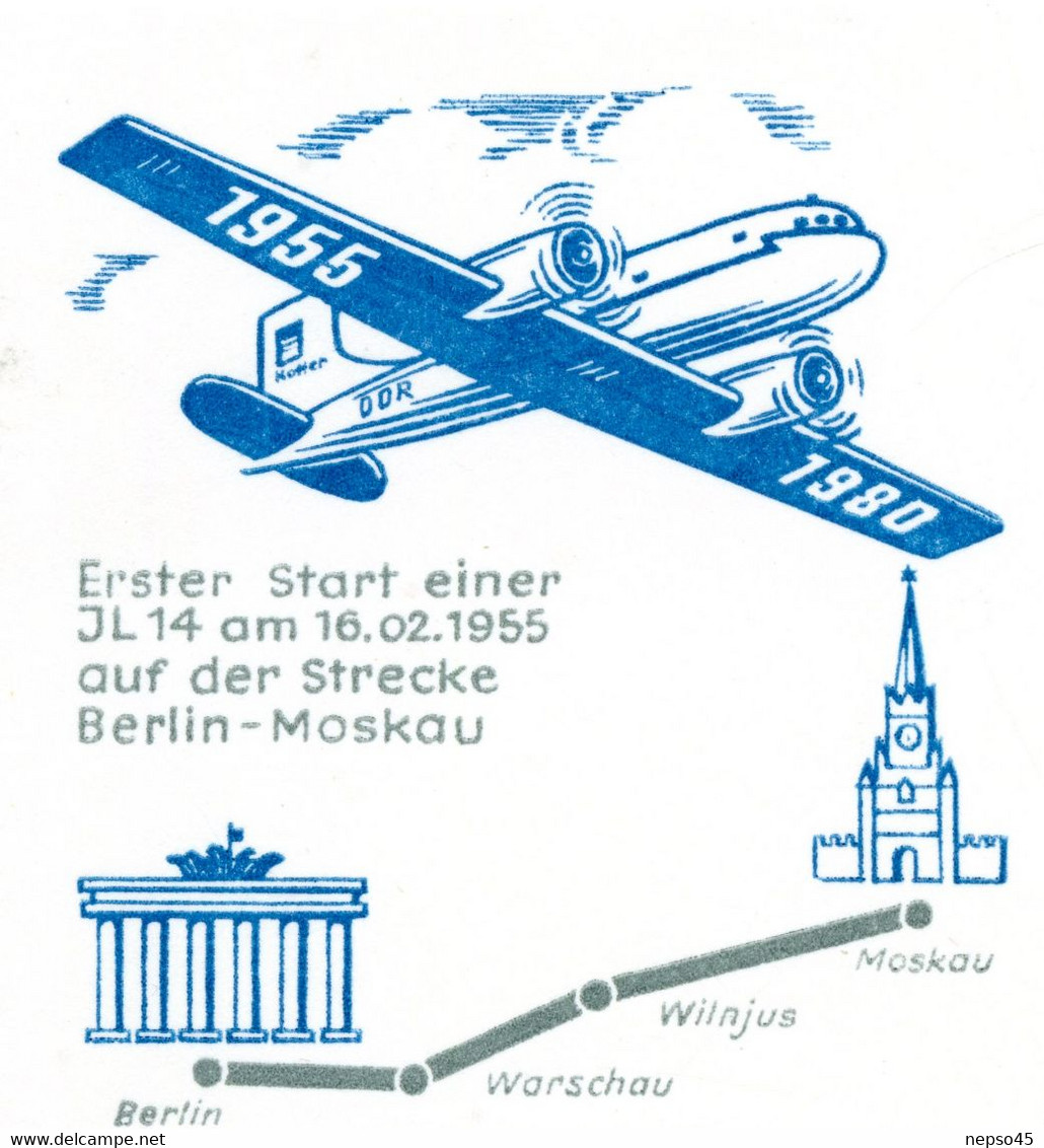 Carte.25ème Année De La Ligne Aérienne Civile Berlin Varsovie Vilnius Moscou.20 Septembre 1980. - Cancelleria