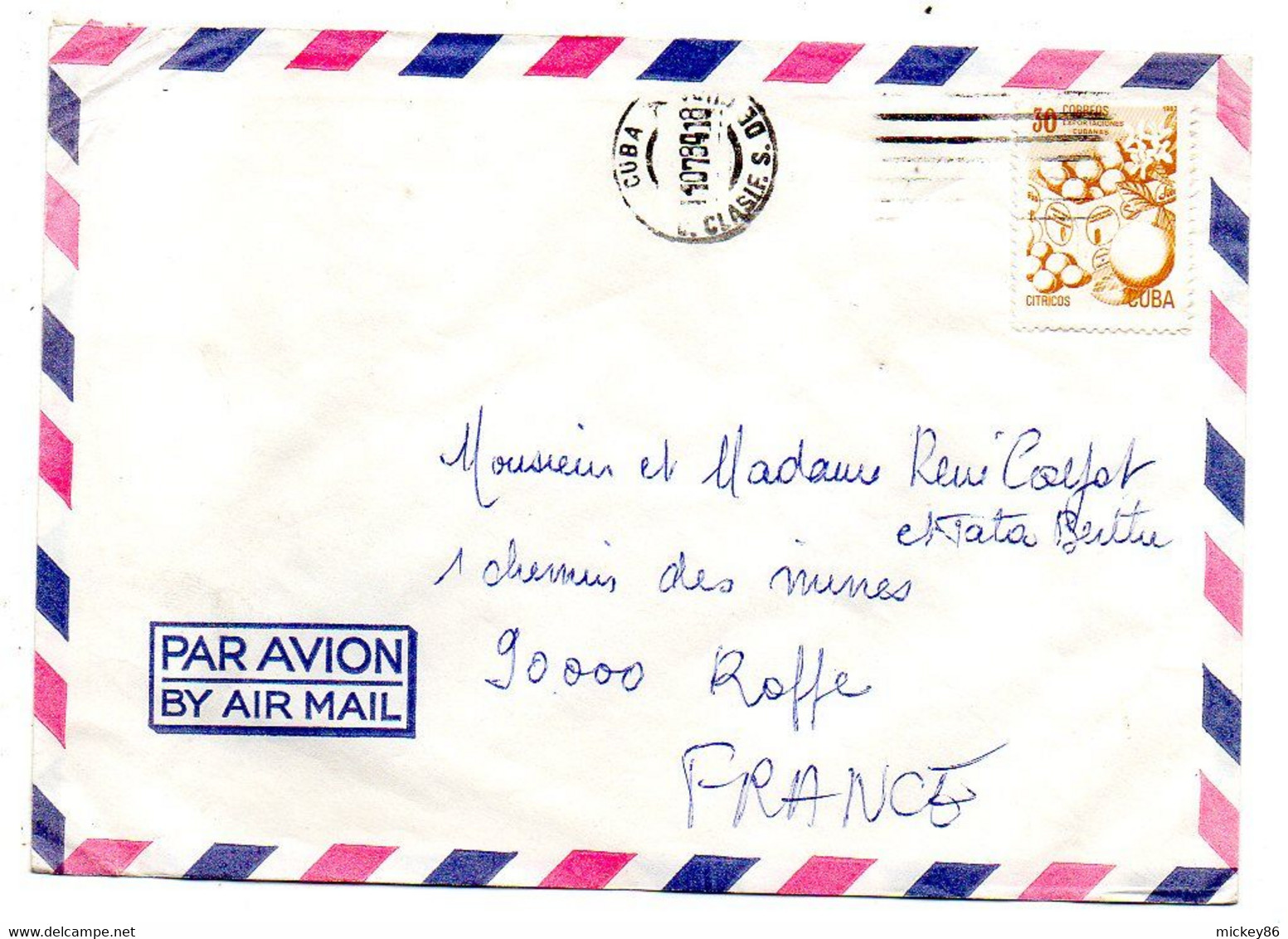 Cuba--lettre De Cuba  Pour Roppe-90 ( France) ...timbre "citron" Seul Sur Lettre ....cachet - Briefe U. Dokumente