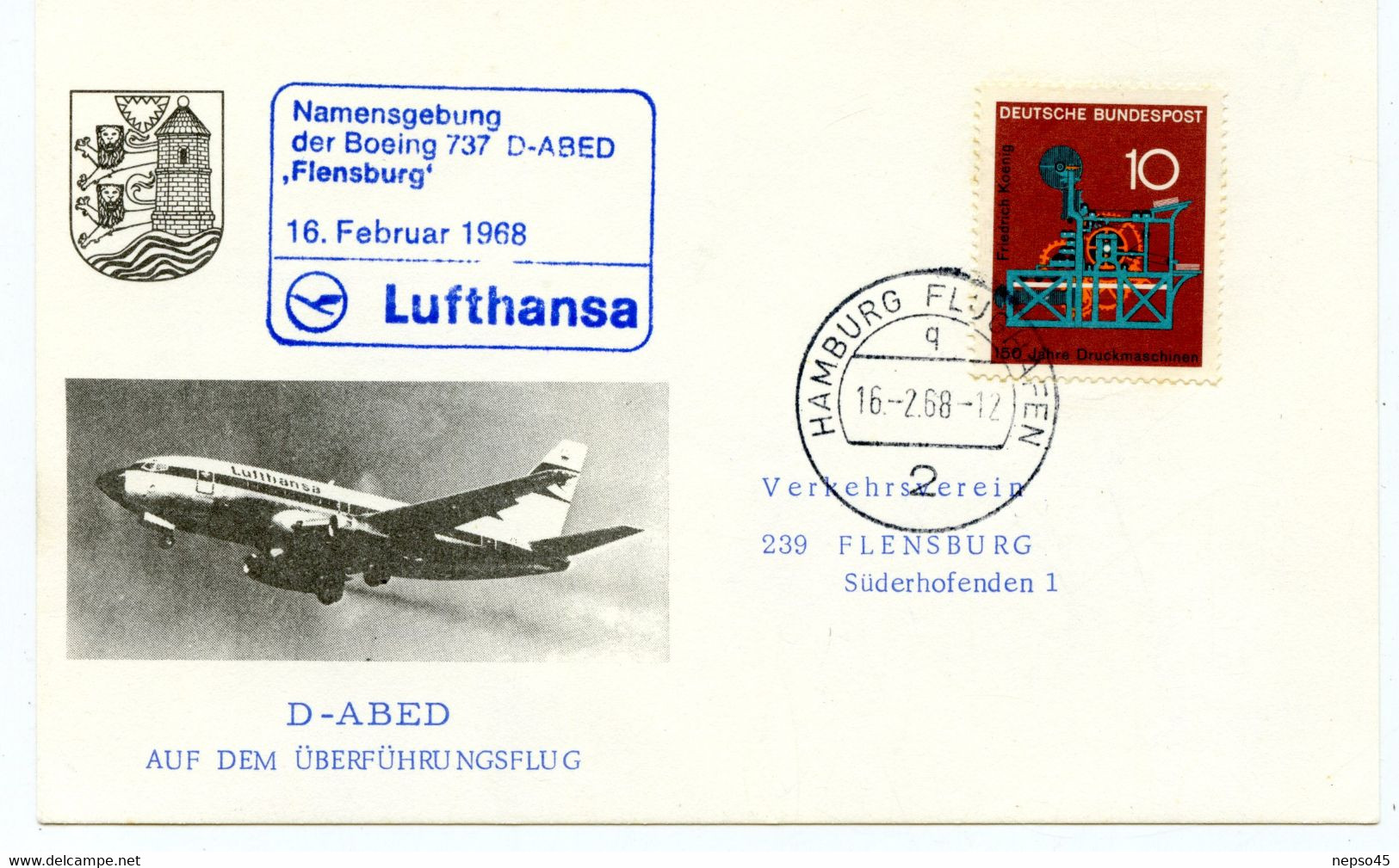 Baptême Du Boeing 737 D-ABED " Flensburg " 16 Février 1968.Lufthansa. - Papiere