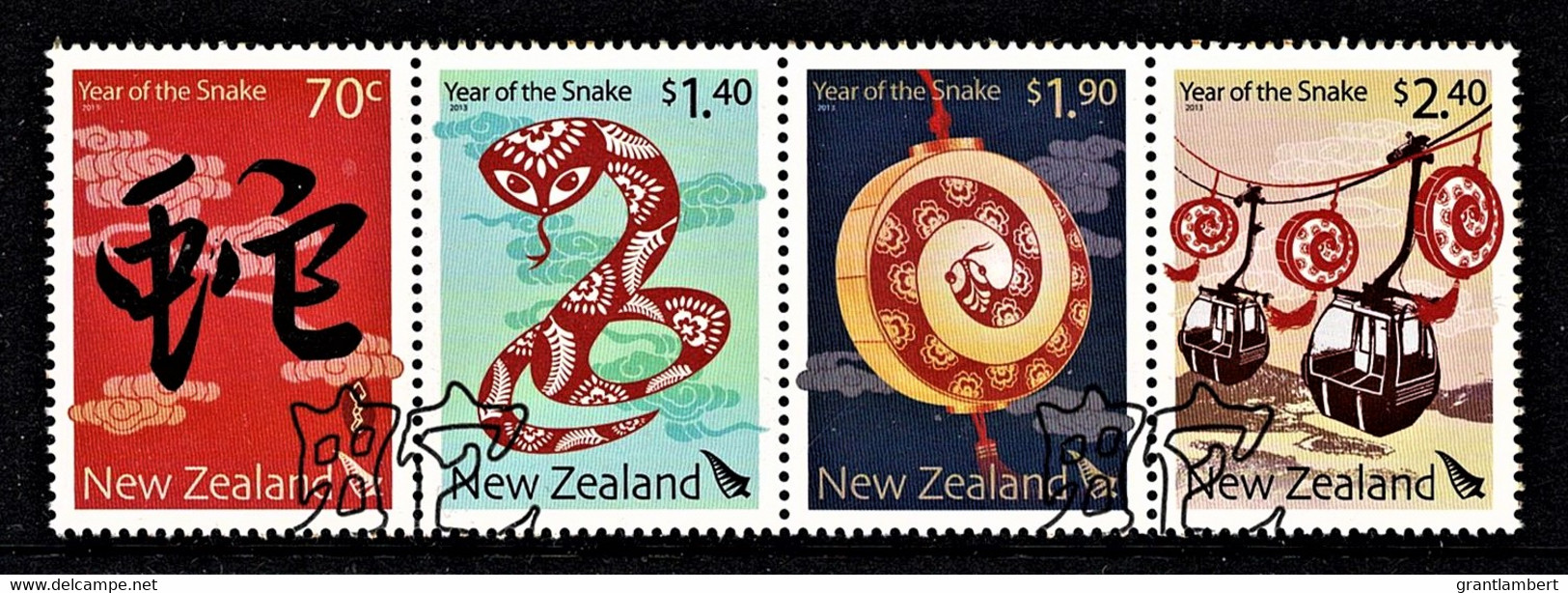 New Zealand 2013 Year Of The Snake Set As Strip Of 4 Used - Gebruikt