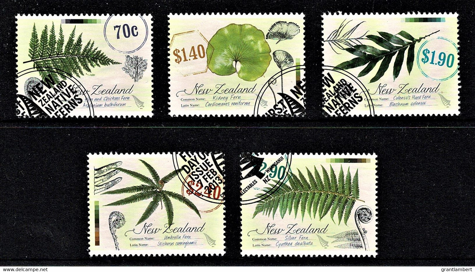 New Zealand 2013 Native Ferns Set Of 5 Used - Usados