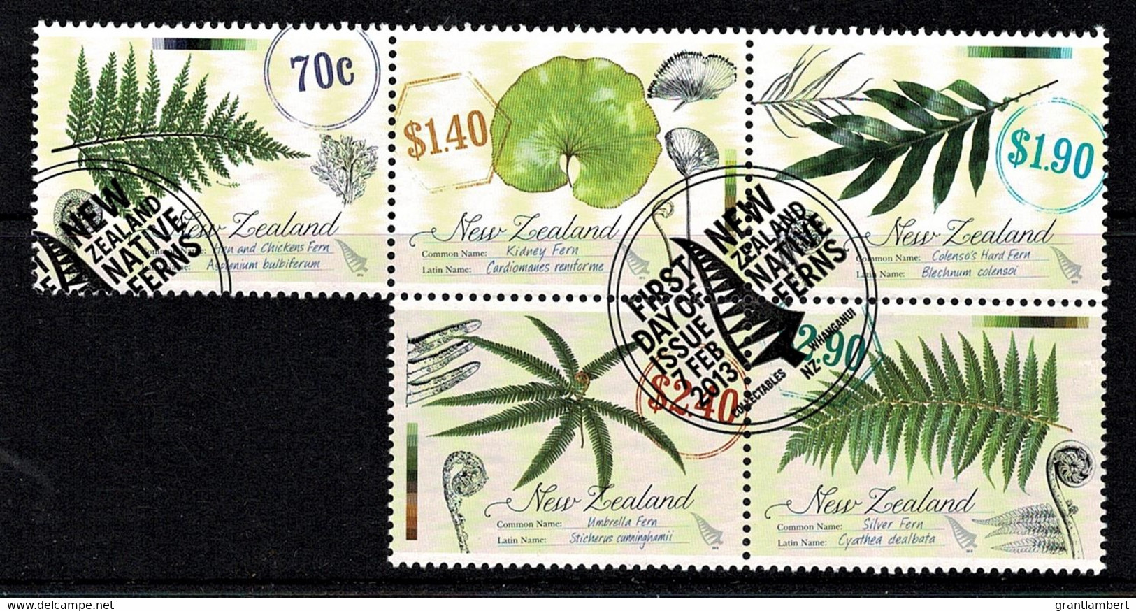 New Zealand 2013 Native Ferns Set As Block Of 5 Used - Gebruikt