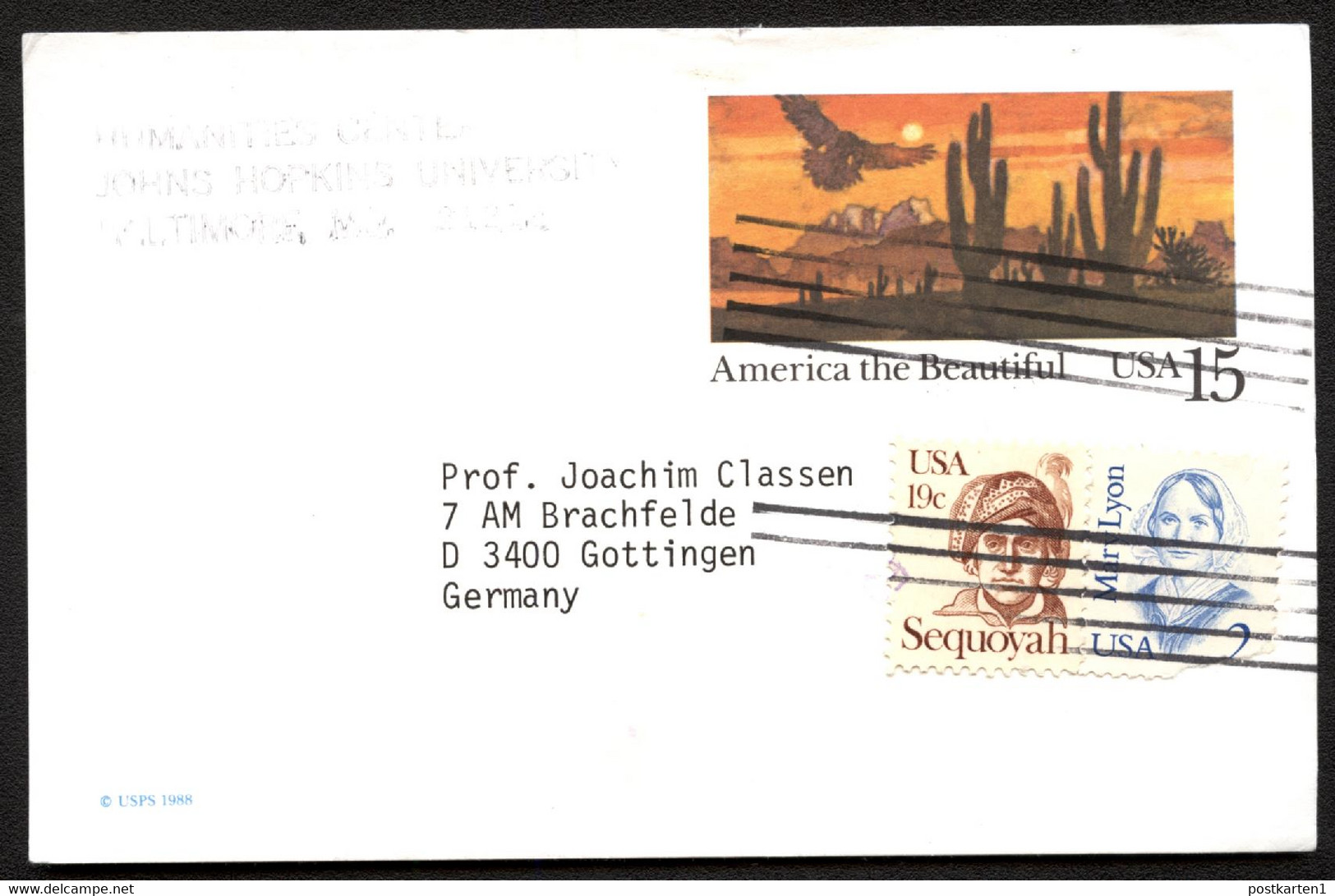 USA UX127 Postal Card Non-philatelic Usage Baltimore MD To GERMANY 1991 - 1981-00