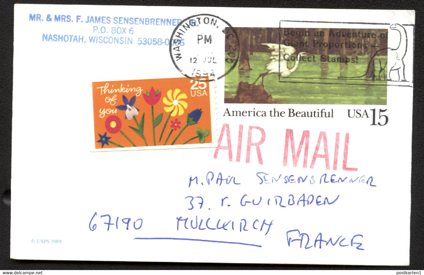 USA UX129 Postal Card Washington DC To FRANCE 1994 - 1981-00