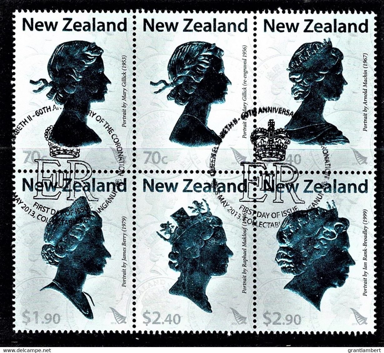 New Zealand 2013 Coronation 60th Anniversary Queen Elizabeth Set As Block Of 6 Used - Gebruikt