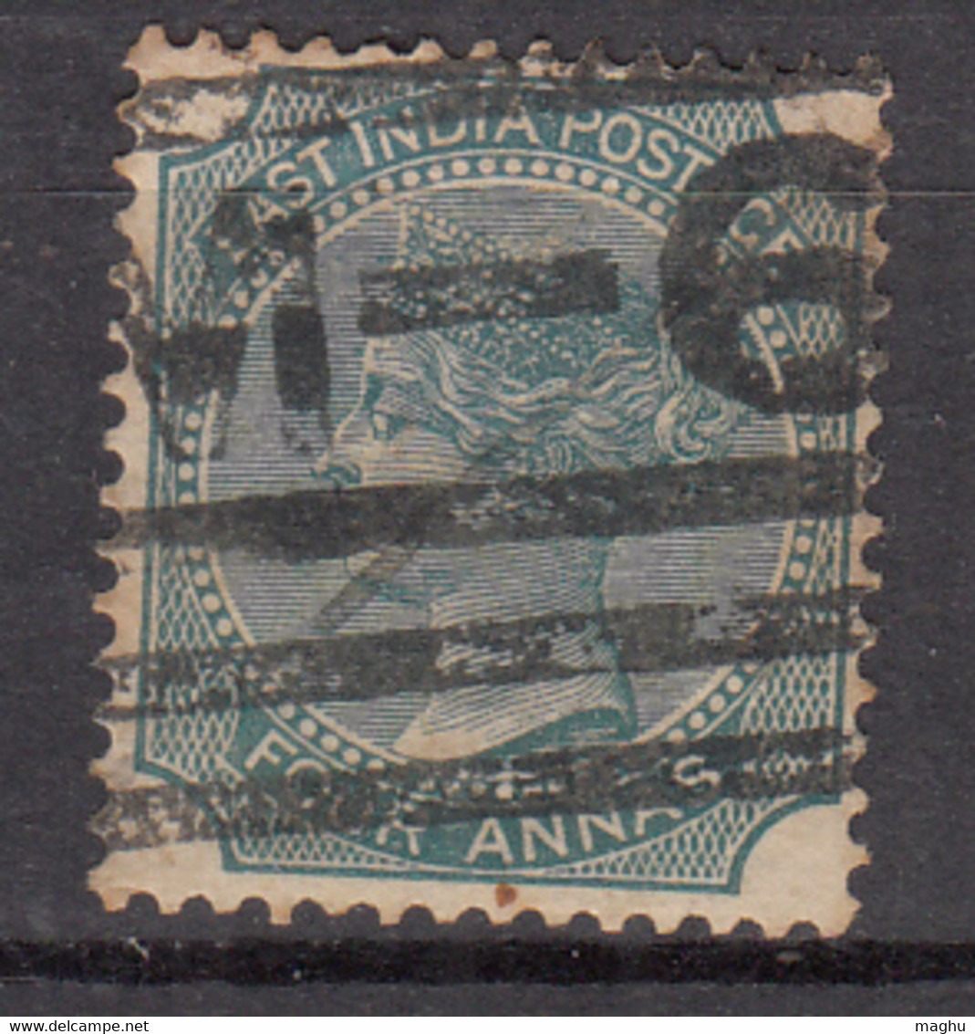 M-6 (Hyderabad) On Four Annas QV JC Type 32b / Martin 17, British East India Used - 1854 Compagnia Inglese Delle Indie