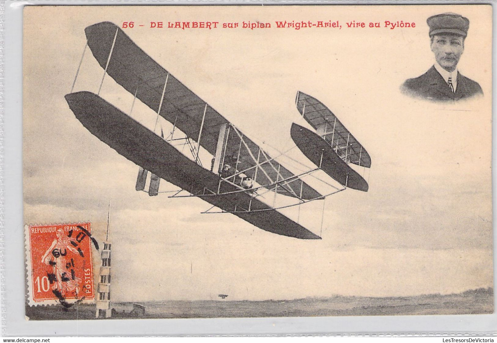 CPA - AVIATION - 56 - DE LAMBERT Sur BIPLAN WRIGHT ARIEL, Vire Au Pylône - ....-1914: Précurseurs