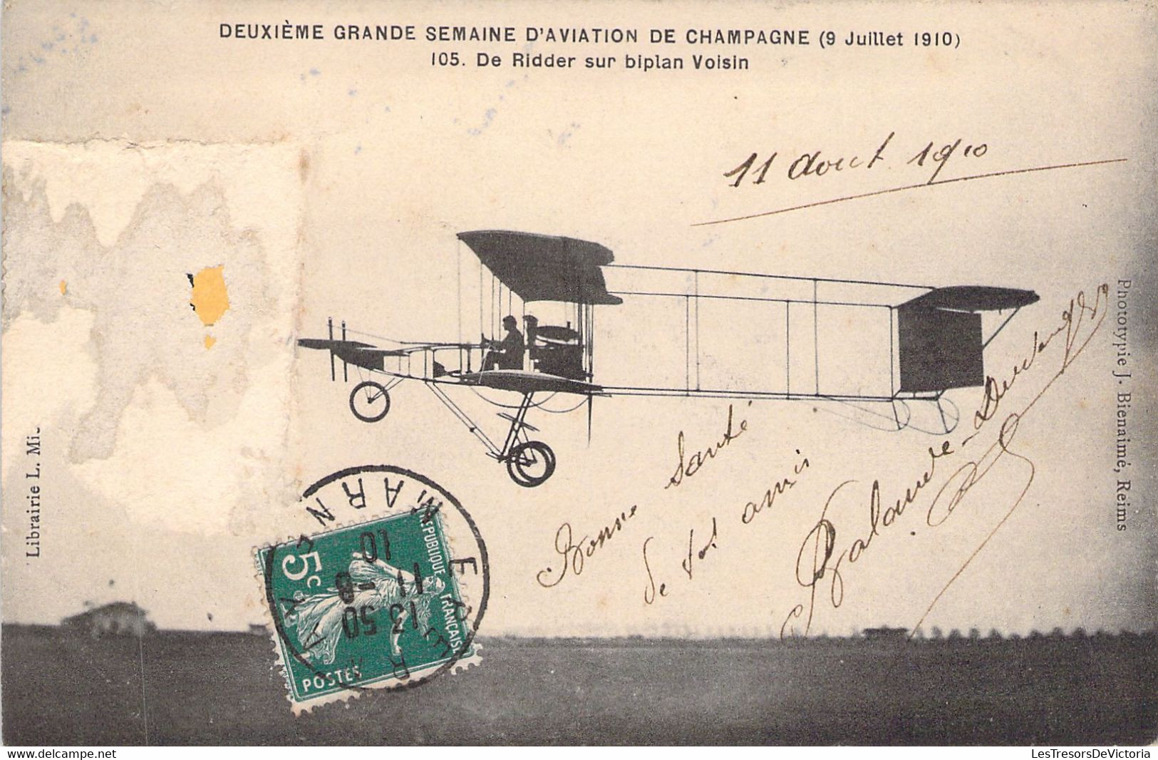 CPA - AVIATION PRECURSEUR - 1910 - DE RIDDER Sur Bi Plan Voisin - ....-1914: Vorläufer