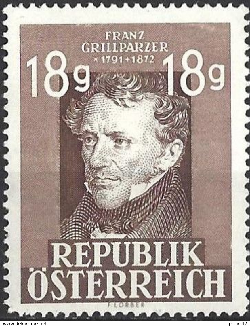 Austria 1947 - Mi 802 - YT 663 ( Franz Grillparzer, Poet ) MNH** - Ecrivains