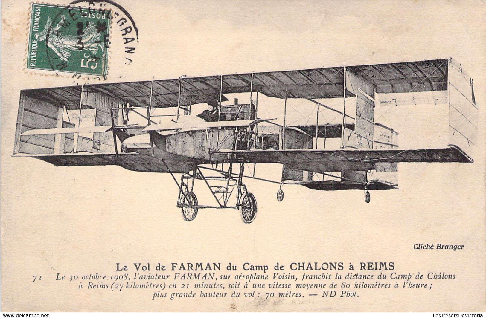 CPA - AVIATION PRECURSEUR - Le Vol De FARMAN Du Camp De Chalons à Reims Sur Aéroplan VOISIN - Aviateurs