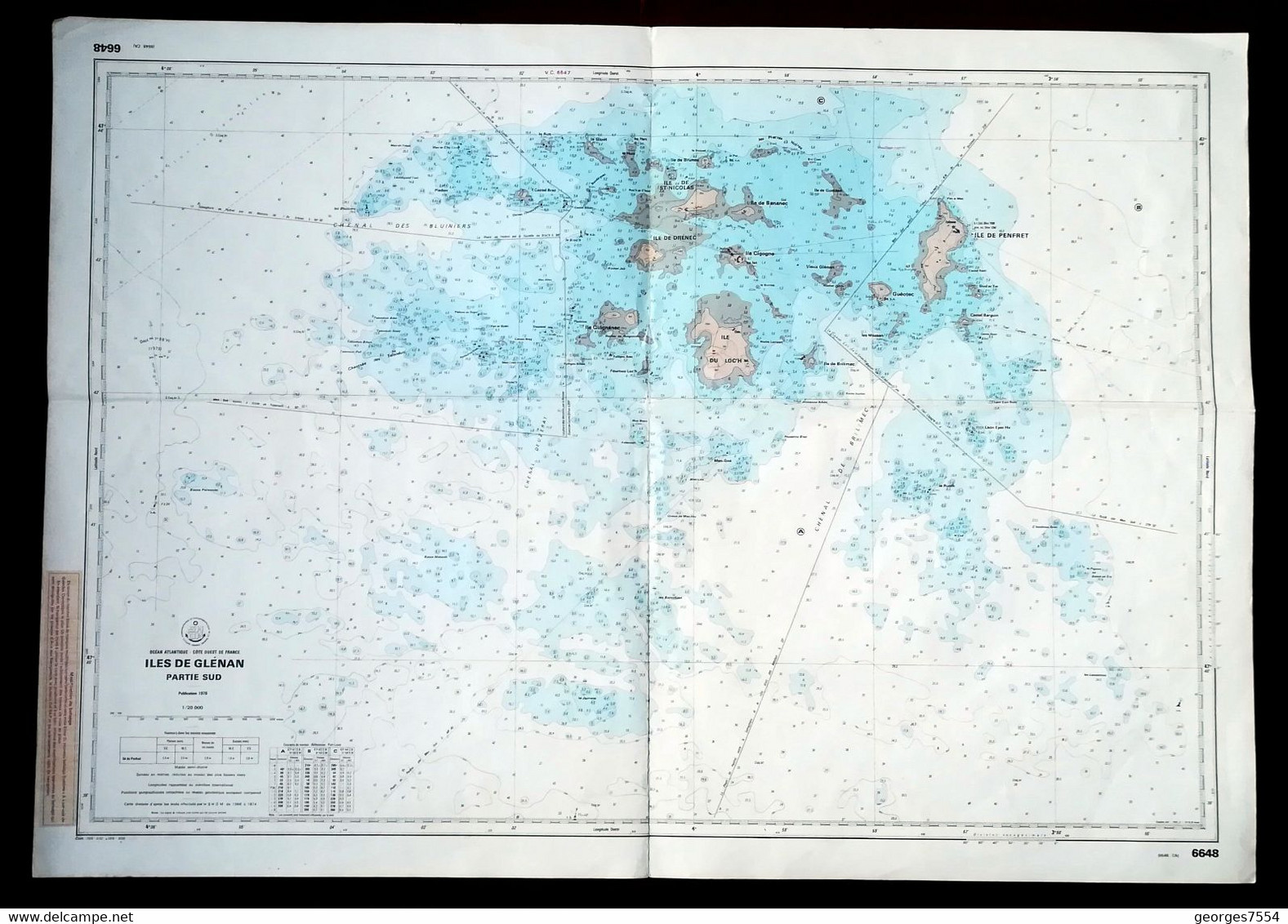 ILES DE GLENAN Partie Sud - Grande Carte Marine  1979 - 59 X 84 Cm. - Seekarten