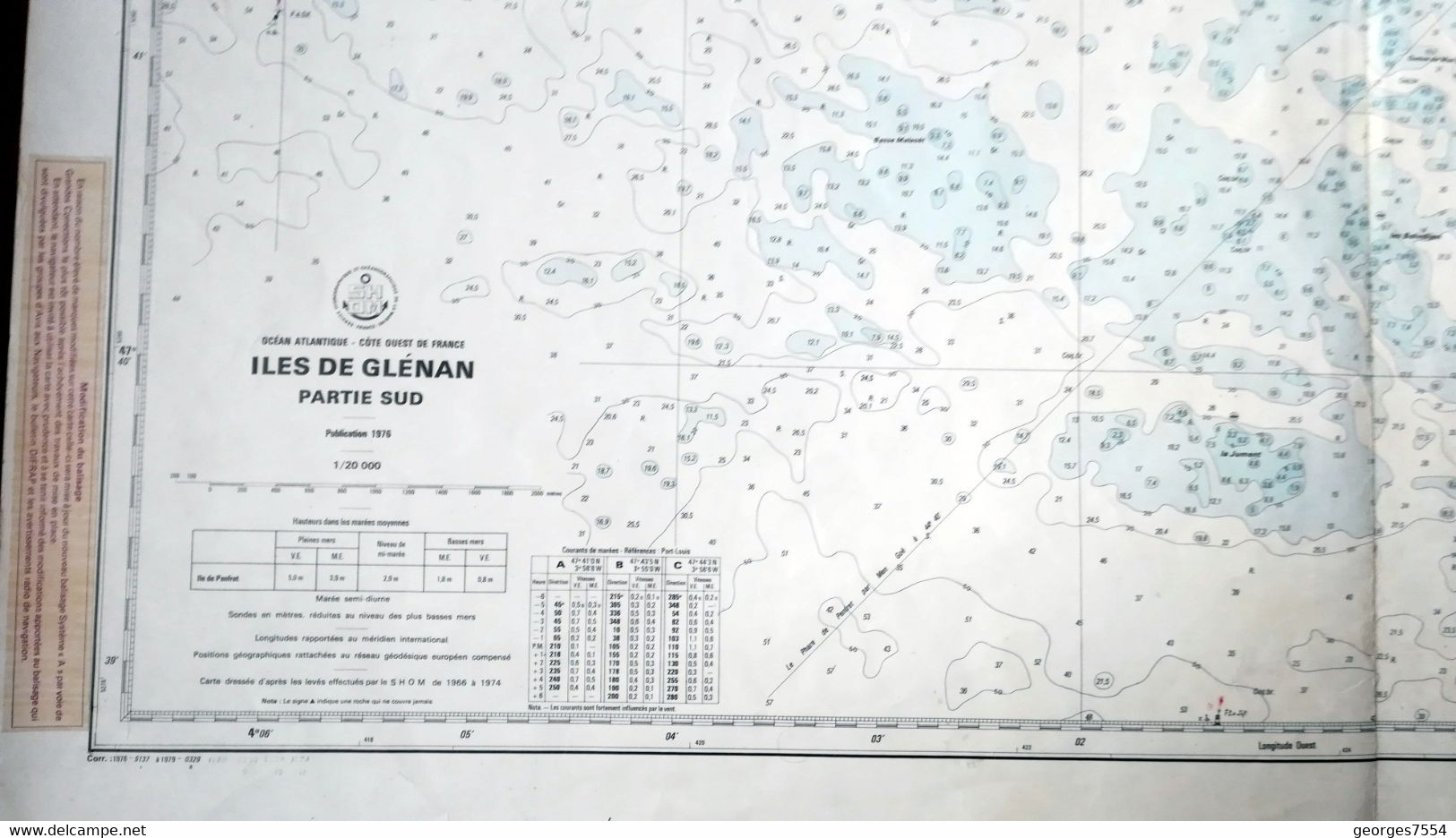 ILES DE GLENAN Partie Sud - Grande Carte Marine  1979 - 59 X 84 Cm. - Zeekaarten