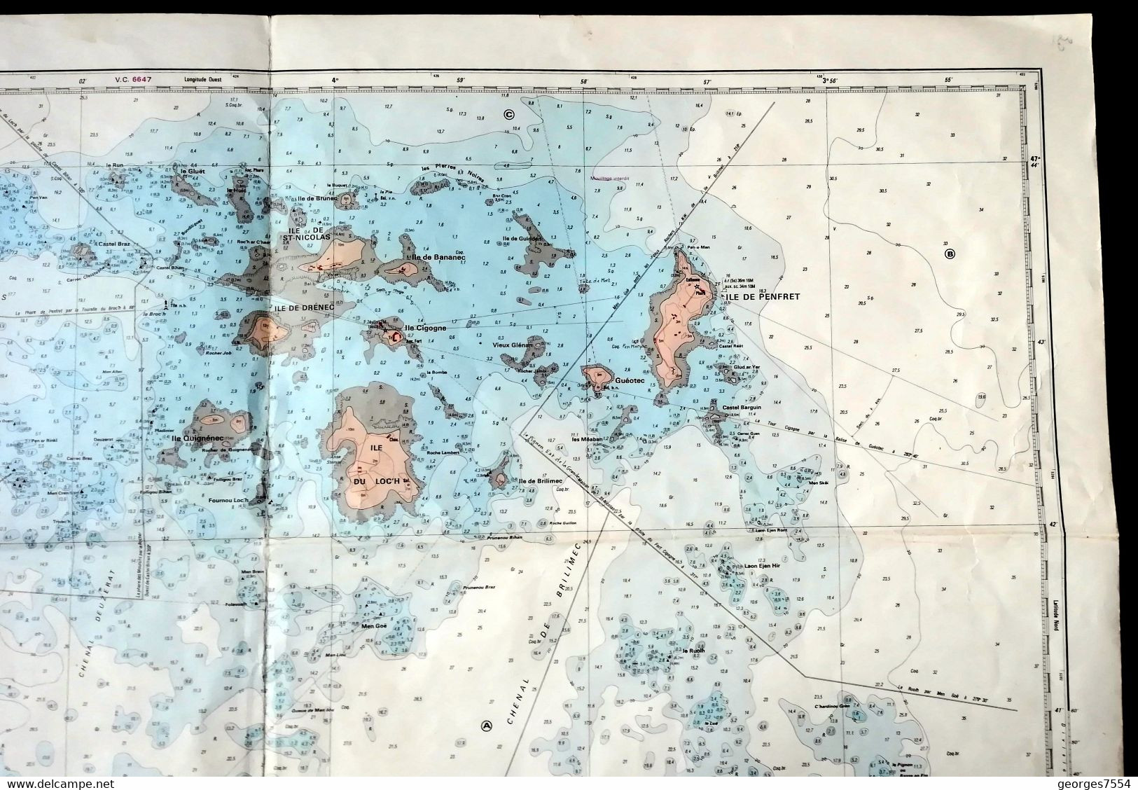 ILES DE GLENAN Partie Sud - Grande Carte Marine  1979 - 59 X 84 Cm. - Seekarten