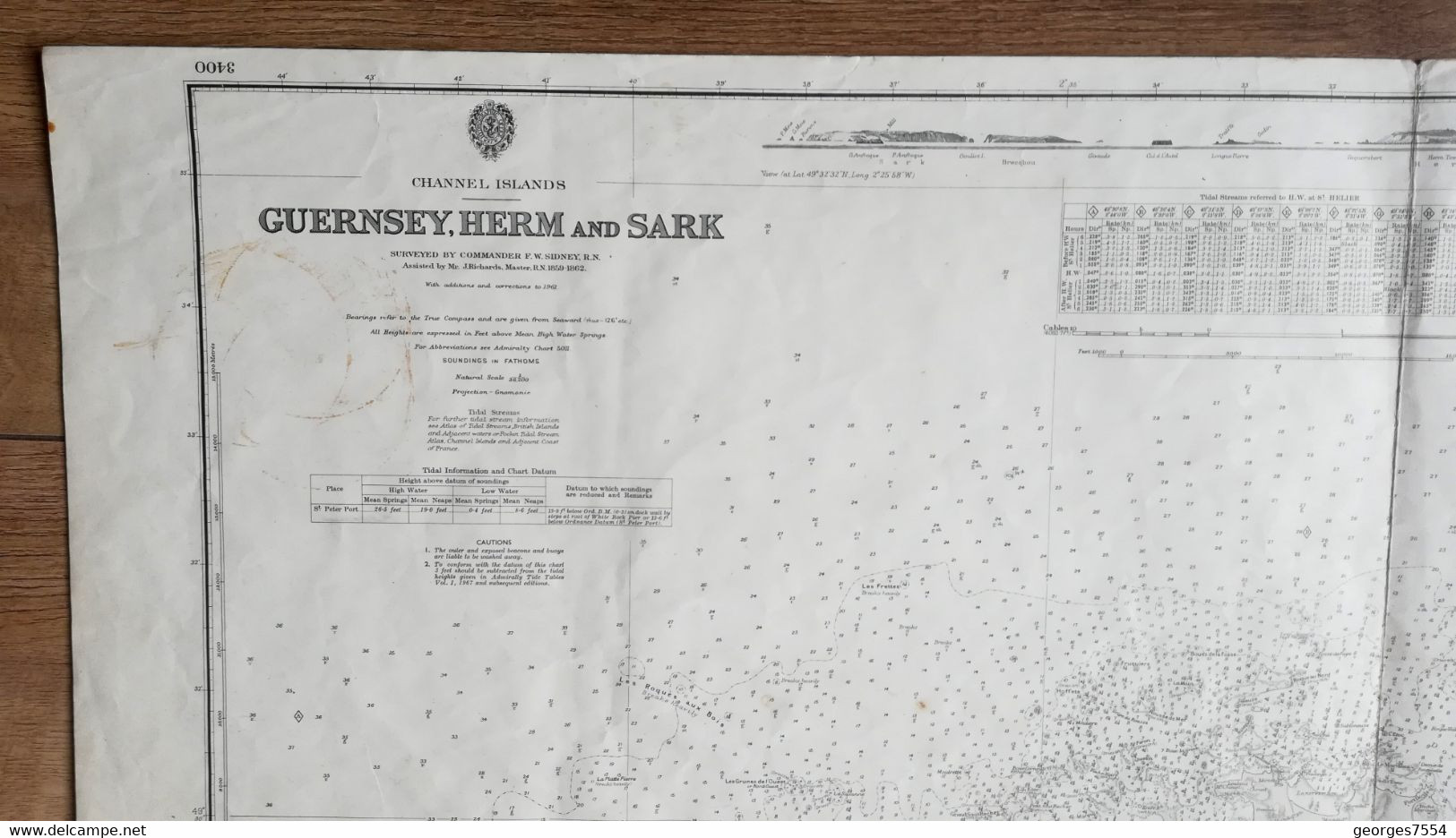 GUERNSEY. HERM And SARK- ISLANDS  Grande Carte Marin SURVEYED BY COMMANDER F.W. SIDNEY 1961 - 71 X 116 Cm. - Cartas Náuticas