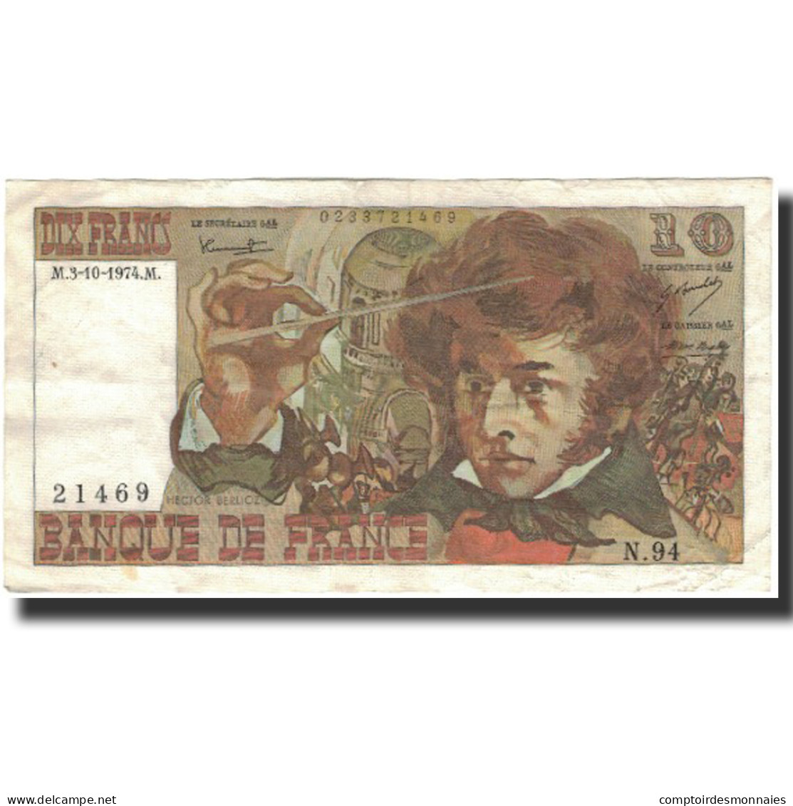 France, 10 Francs, Berlioz, 1974-10-03, TTB, Fayette:63.7a, KM:150a - 10 F 1972-1978 ''Berlioz''