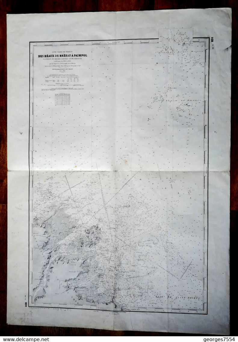 DES HEAUX DE BREHAT A PAIMPOL  Grande Carte Marine De Mr. BEAUTEMPS-BEAUPRE 75 X 106 Cm.1/20 000 - Nautical Charts