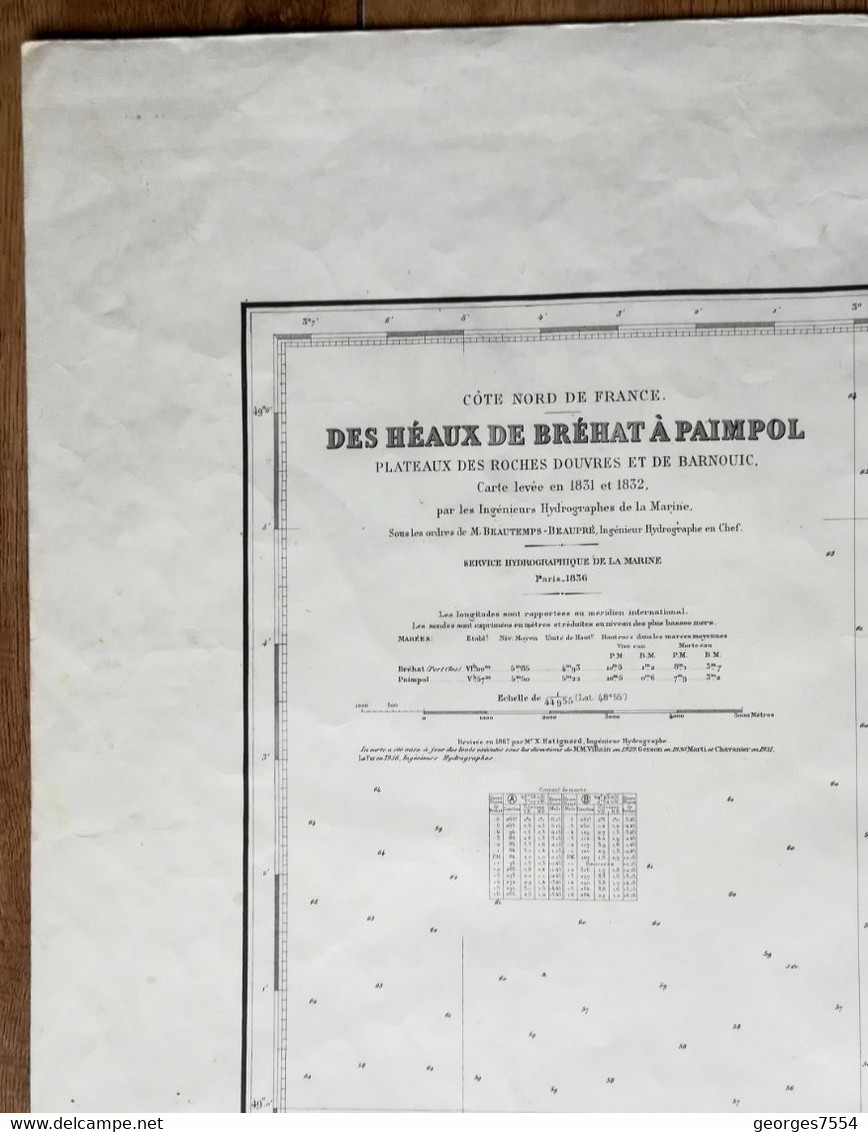 DES HEAUX DE BREHAT A PAIMPOL  Grande Carte Marine De Mr. BEAUTEMPS-BEAUPRE 75 X 106 Cm.1/20 000 - Cartas Náuticas