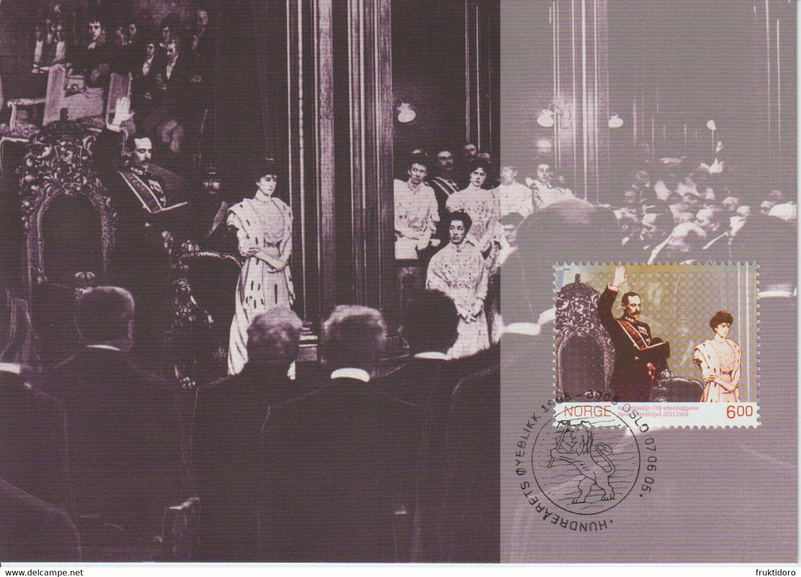 Norway Maximum Card Mi 1536 Great Moments In The Past 100 Years - King Haakon VII Takes The Oath (1905) - 2005 - Cartoline Maximum