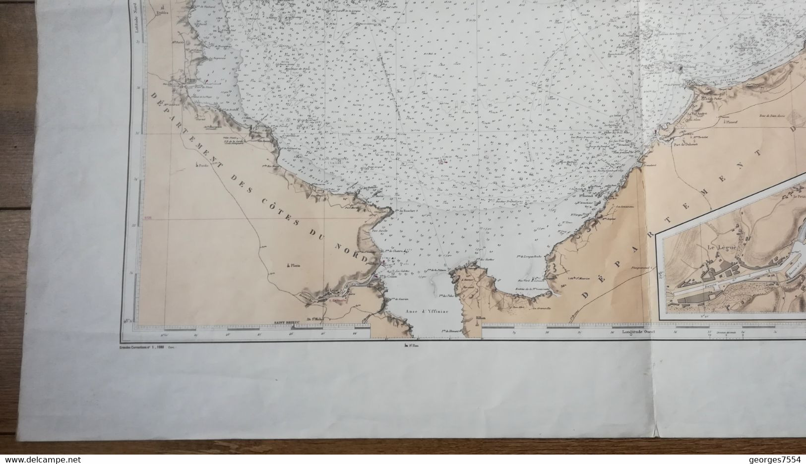 DE PORTRIEUX AU CAP FREHEL  Grande Carte Marine De Mr. BEAUTEMPS-BEAUPRE 75 X 106 Cm. - 1/10 000 - Seekarten