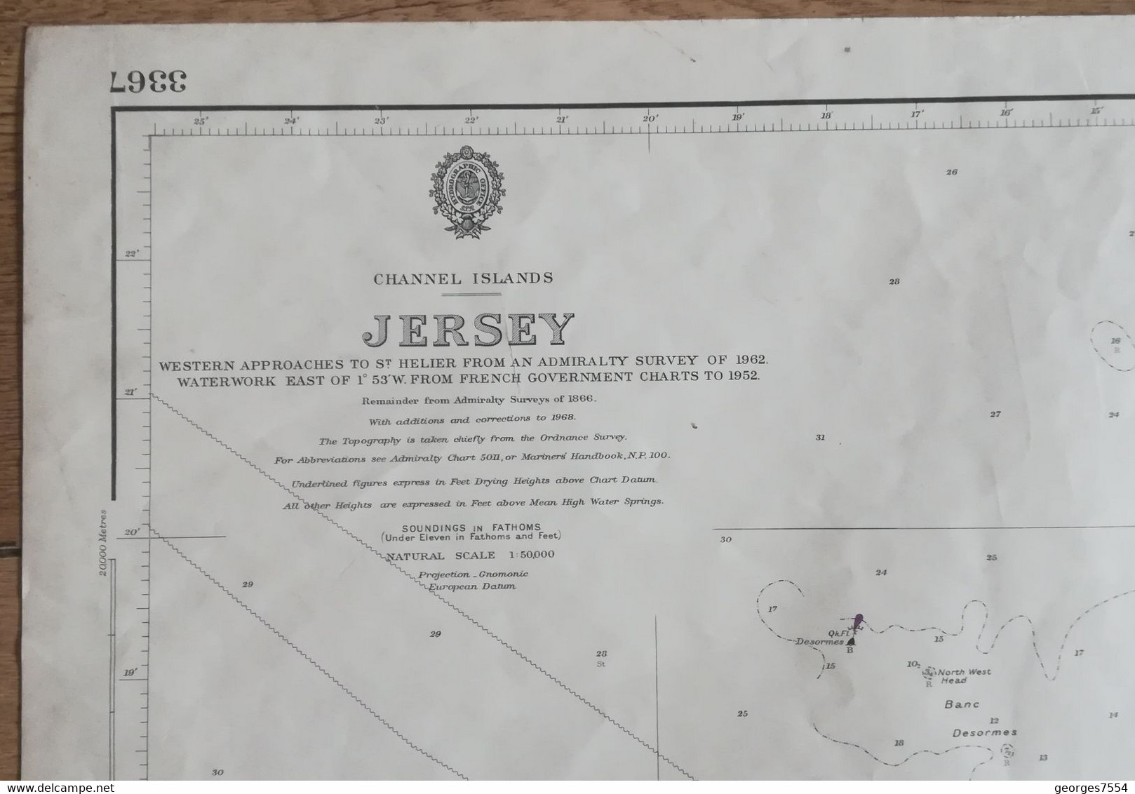 JERSEY   Grande Carte Marine  75 X 106 Cm.1/50 000 - Zeekaarten