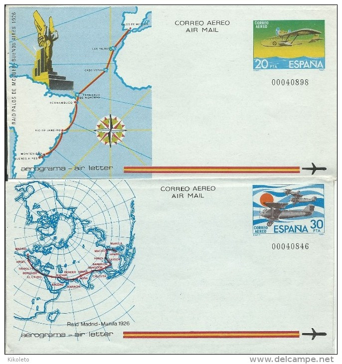 ESPAÑA - AEROGRAMAS 201/202 ** MNH - VUELOS RAID.  PALOS MOGUER-BUENOS AIRES, MADRID-MANILA AÑO COMPLETO 1981 EMISIO - Nuevos