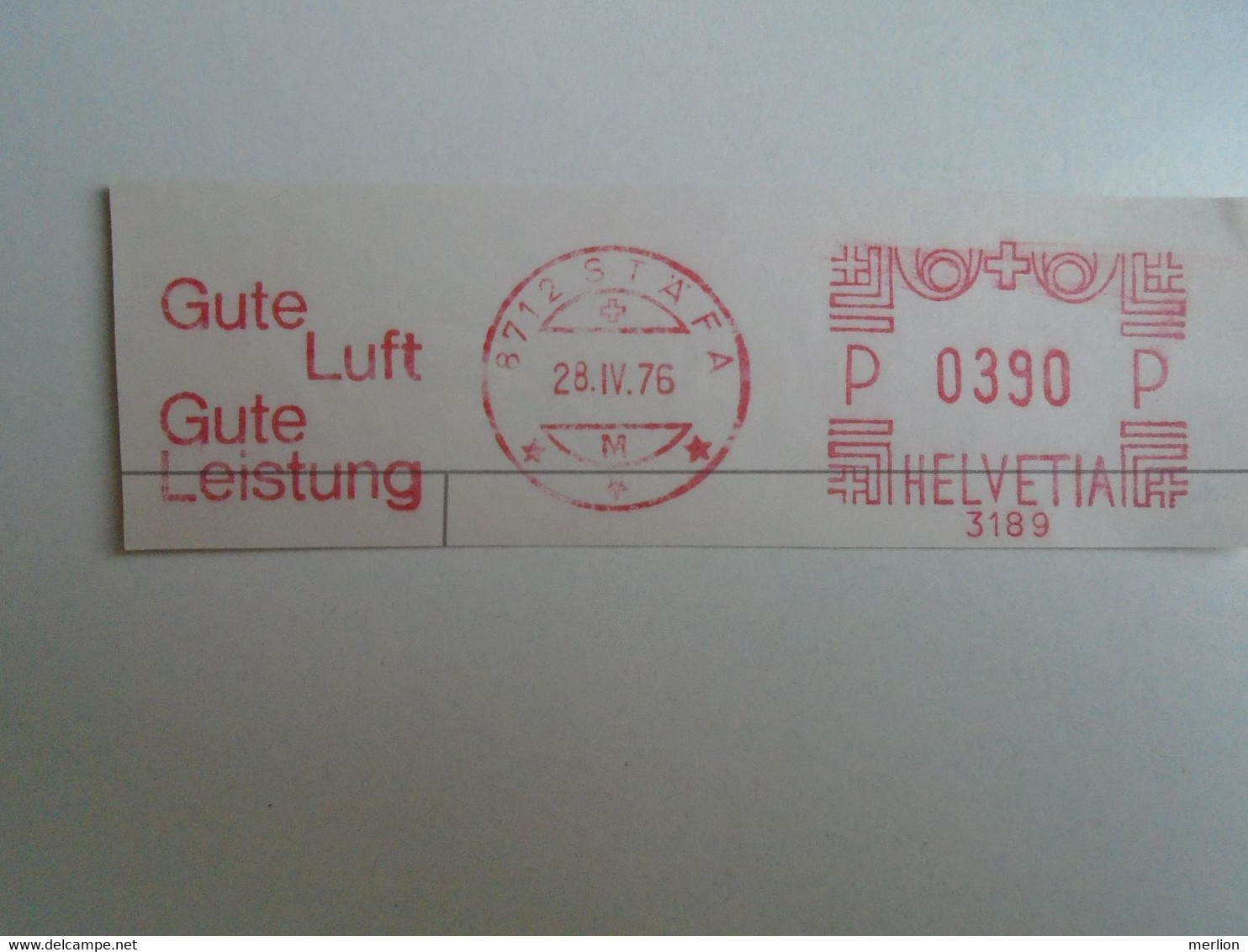 D191896  Suisse Switzerland  Gute Luft Gute Leistung -8712 Stäfa 1976 - 0390R -RED METER  FREISTEMPEL  EMA - Frankiermaschinen (FraMA)