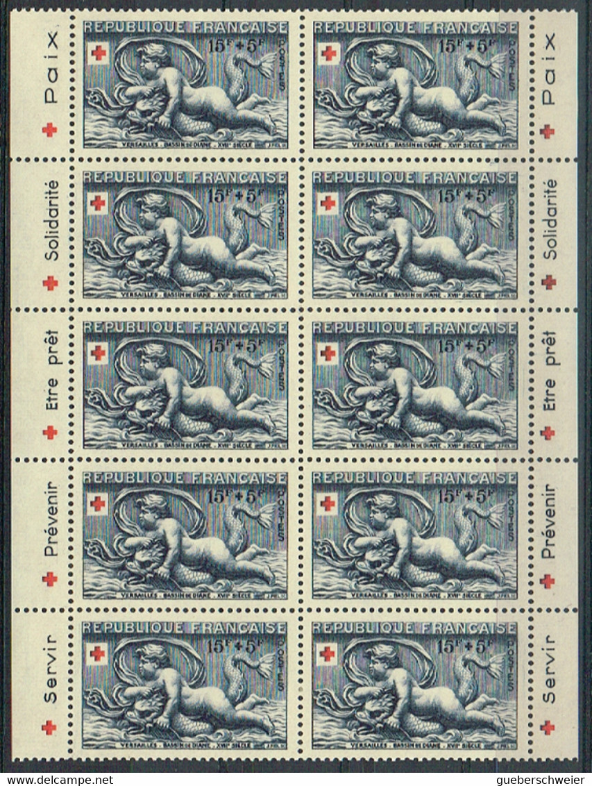FR 1 - FRANCE N° 938a Feuillet De 10 De Carnet Croix-Rouge Avec Bande Publicitaire Neuf** - Unused Stamps