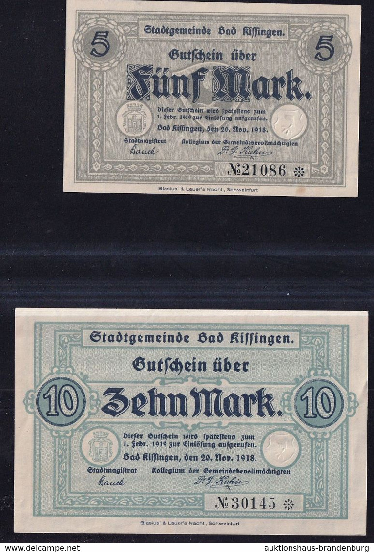 2x Bad Kissingen: 5 Mark + 10 Mark 20.11.1918 - Verzamelingen