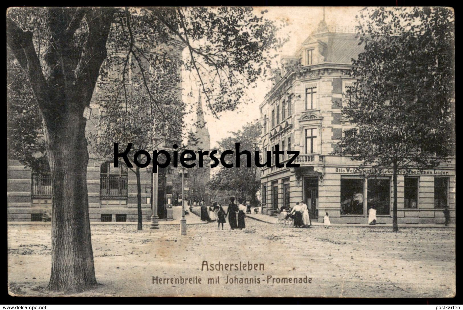 ALTE POSTKARTE ASCHERSLEBEN HERRENBREITE MIT JOHANNIS-PROMENADE GESCHÄFT OTTO WEIN...WERKZEUGE AK Postcard Cpa - Aschersleben