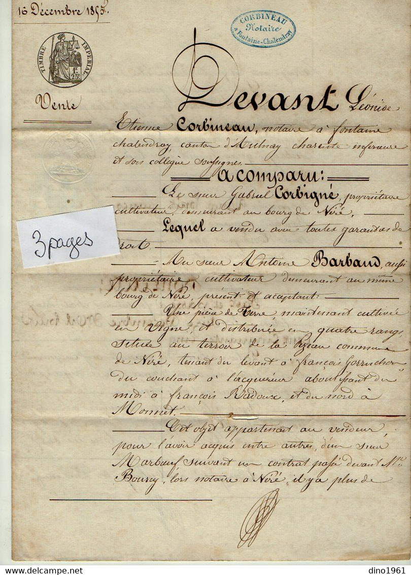 VP21.148 - FONTAINE CHALENDRAY - Acte De 1855 - Vente De Terre Sise à NERE Par Mr CORBIGNE à Mr BARBAUD - Manuscripts