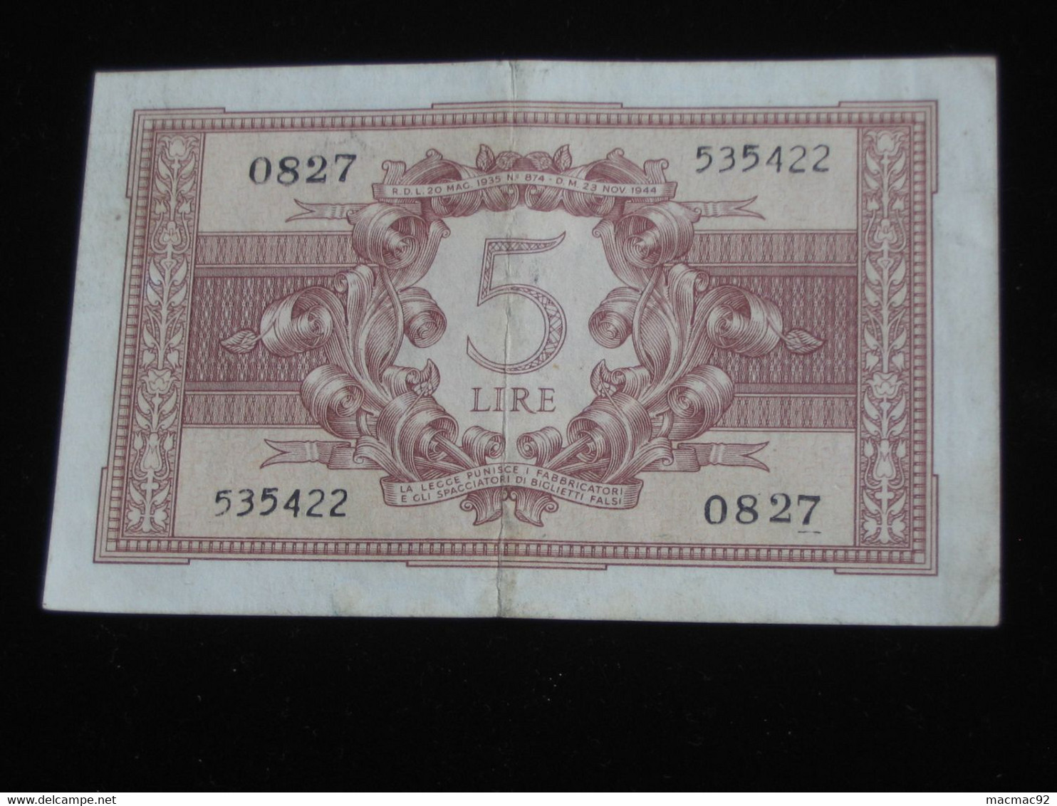 ITALIE - 5 Lire  Biglietto Di Stato 1935-1944  **** EN ACHAT IMMEDIAT **** - Italia – 5 Lire