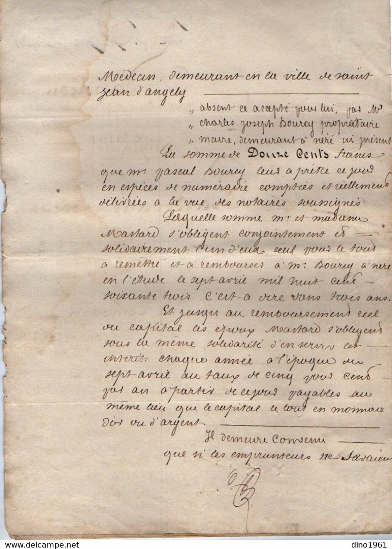 VP21.149 - Napoléon III - NERE - Acte De 1860 - Obligation Par Les MASTARD De SEIGNE à Mr BOURCY à SAINT JEAN D'ANGELY - Manuscrits