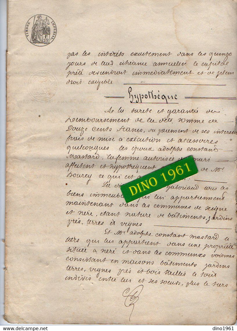 VP21.149 - Napoléon III - NERE - Acte De 1860 - Obligation Par Les MASTARD De SEIGNE à Mr BOURCY à SAINT JEAN D'ANGELY - Manuscrits