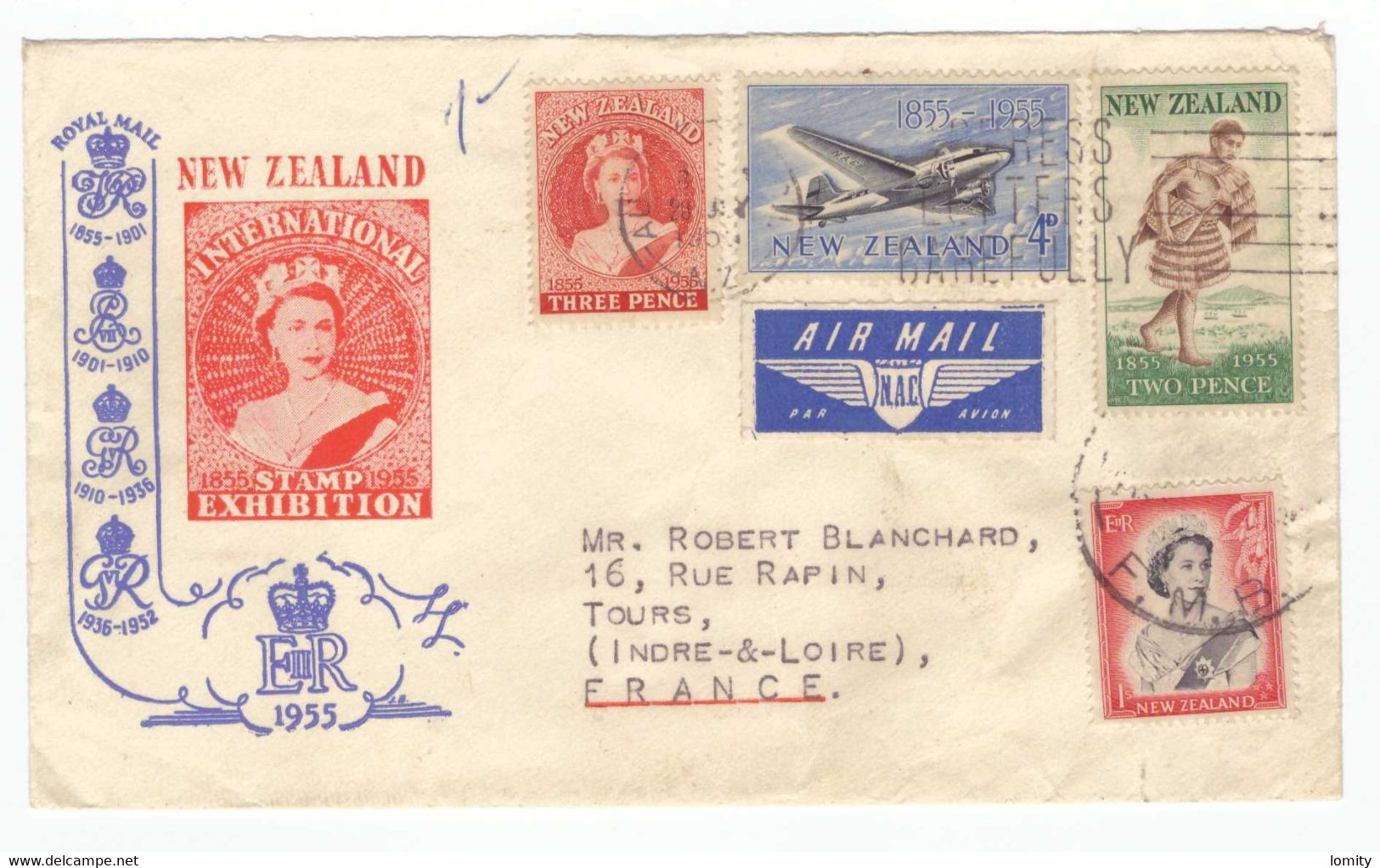 Nouvelle Zelande New Zealand Stamp Exhibition 1955 Courrier Lettre Pour Paris FDC Air Mail Cover - Lettres & Documents