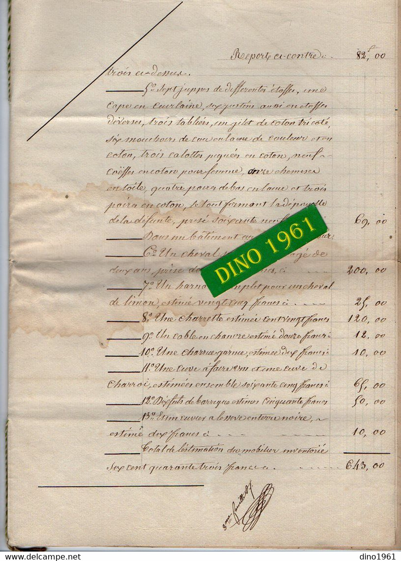 VP21.150 - FONTAINE CHALENDRAY - Acte De 1858 - Inventaire Après Décès De Mme JOUSLIN De VILLIERS COUTURE - Manuscrits