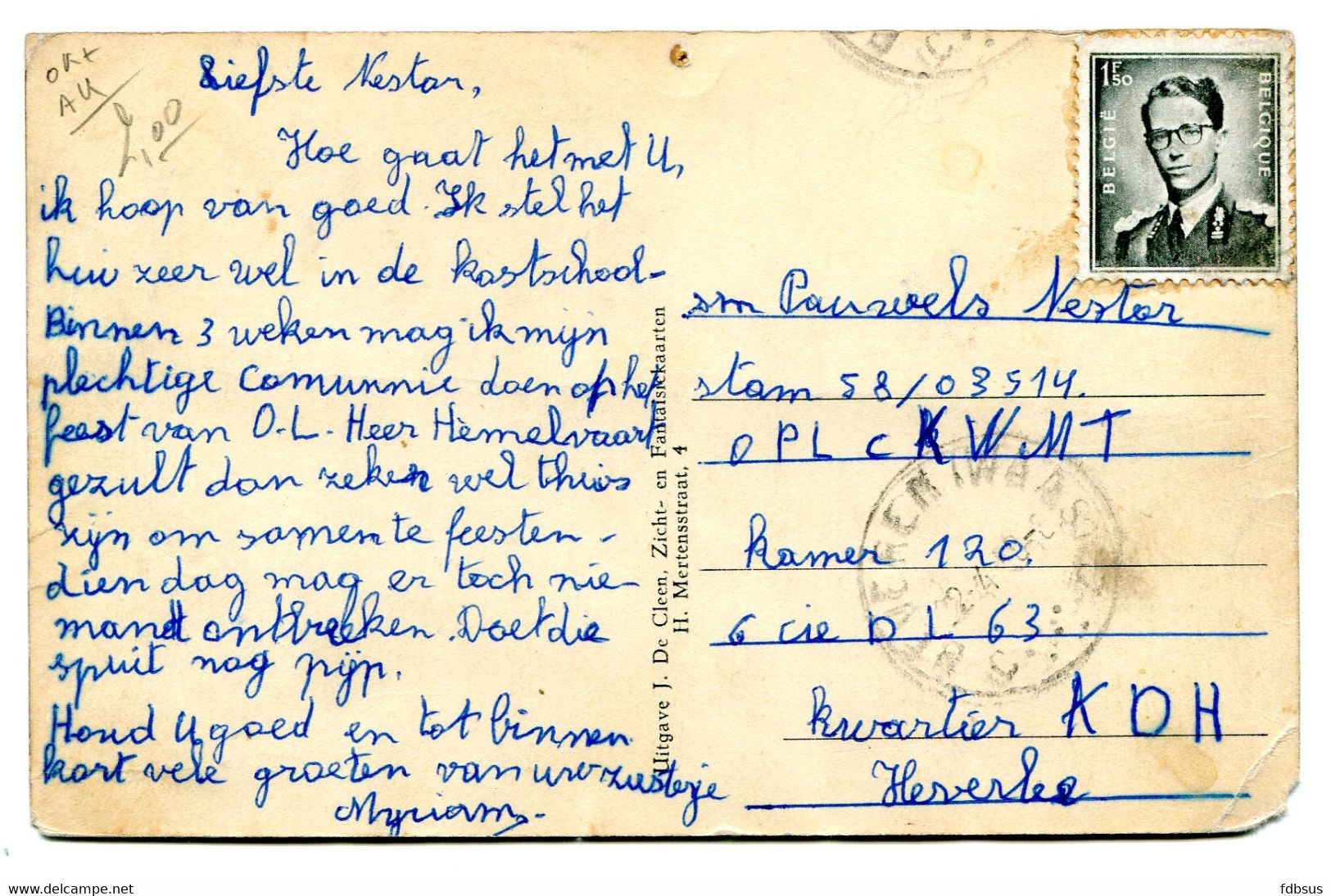 1958 KRUIBEKE DE KERKSTRAAT - MOOIE KLEURKAART NAAR SOLDAAT IN HEVERLEE - UITGAVE J. DE CLEEN - Kruibeke