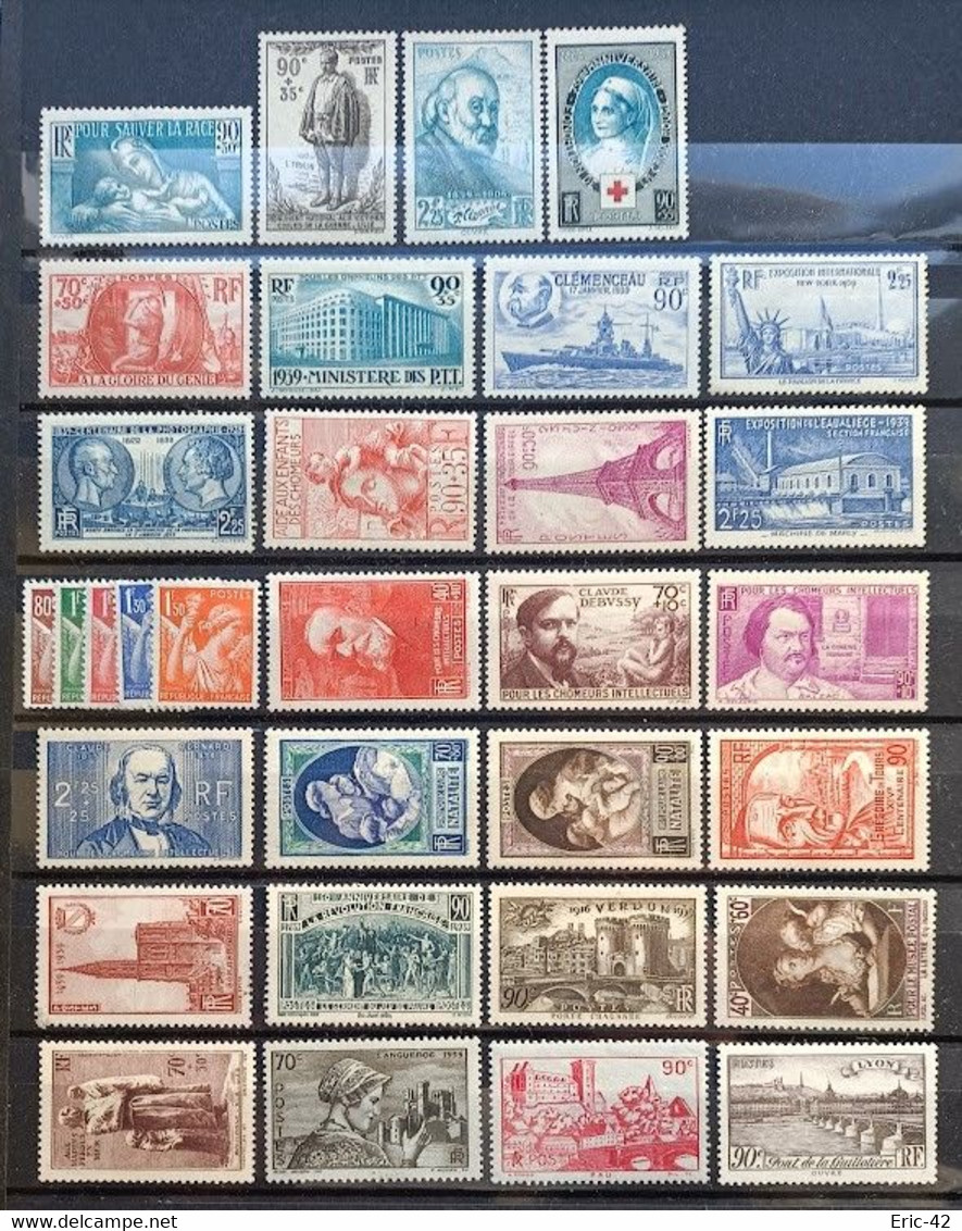 FRANCE - Année 1939 Complète Neuf* 32 Timbres (Majorité Charnières Légères Et Belle Gomme) - ....-1939