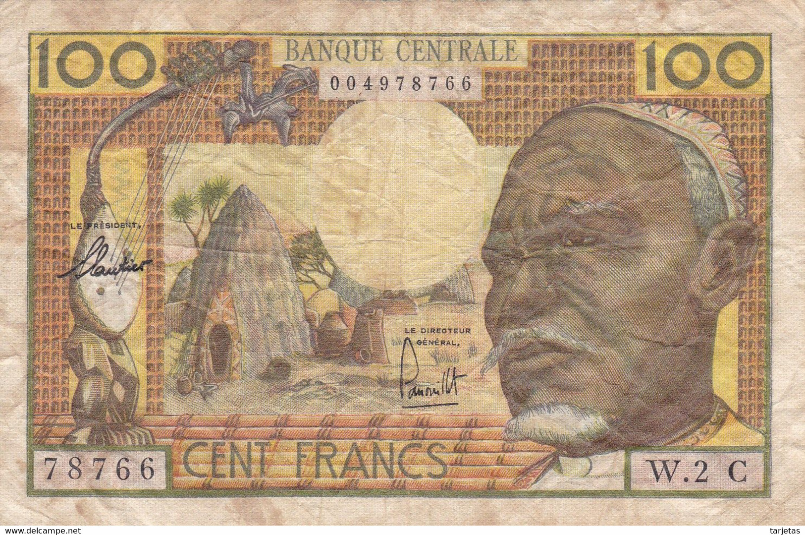 BILLETE DE ETATS AFRIQUE EQUATORIALE DE 100 FRANCS DEL AÑO 1963 (ELEFANTE-ELEPHANT) - Centraal-Afrikaanse Staten