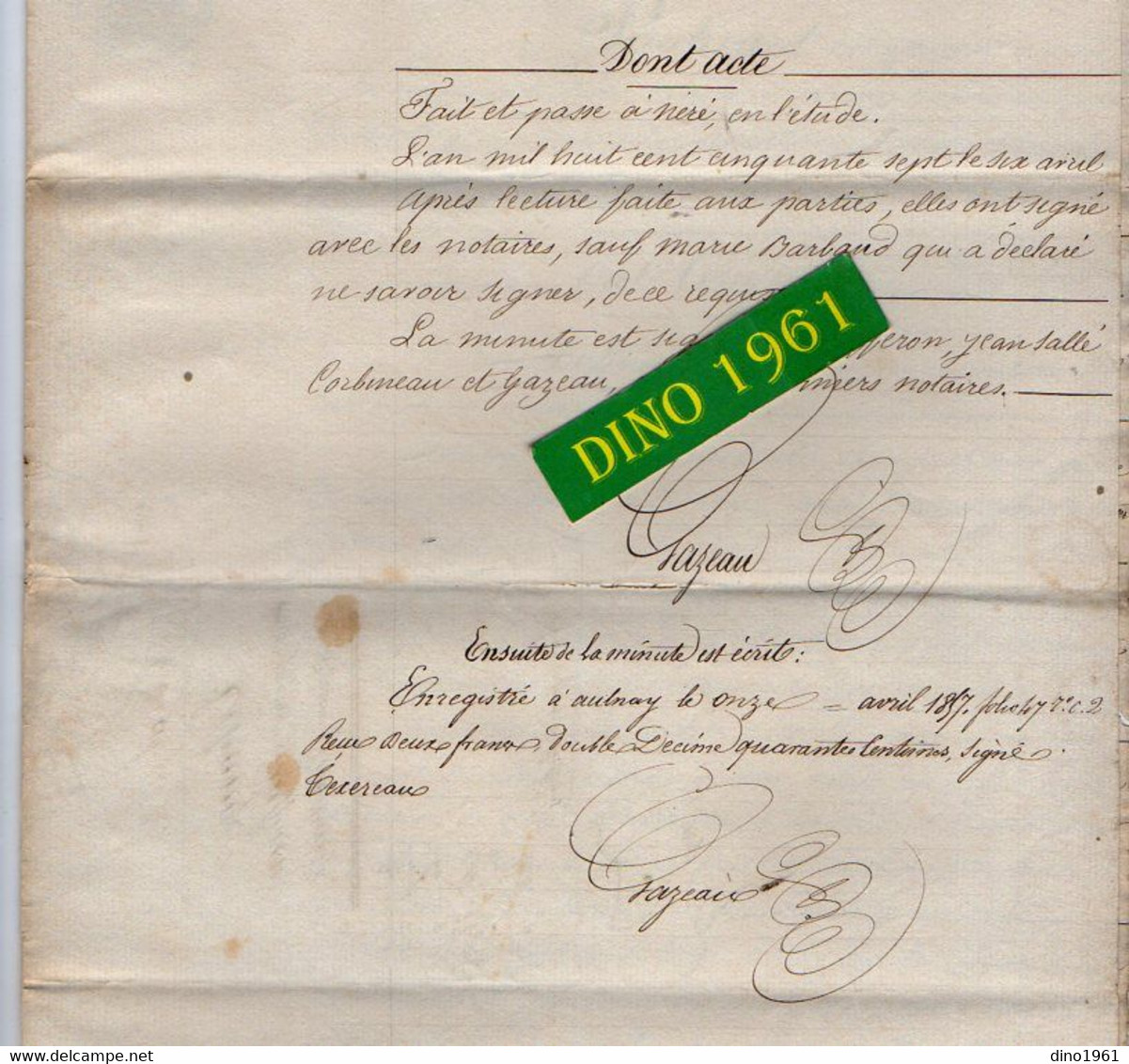 VP21.152 - NERE - Acte De 1857 - Echange De Terre Entre Mr BAFFERON & Mme BARBAUD - SALLE - Manuscrits