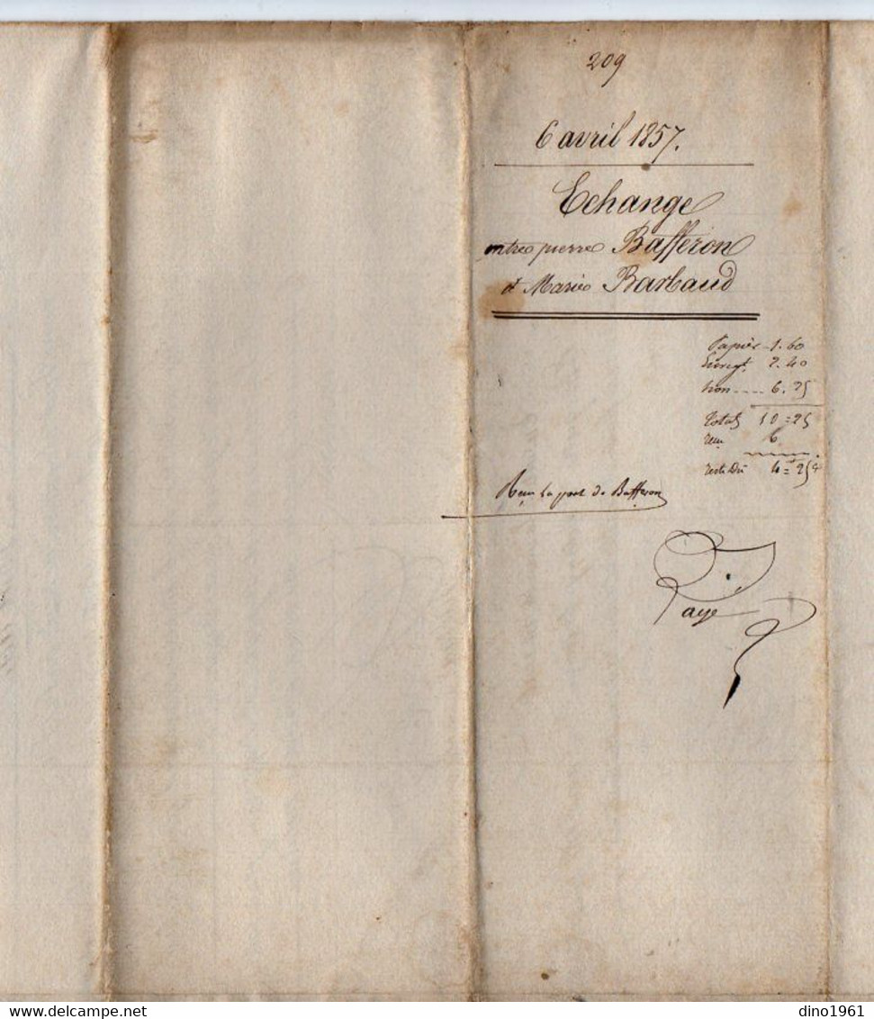 VP21.152 - NERE - Acte De 1857 - Echange De Terre Entre Mr BAFFERON & Mme BARBAUD - SALLE - Manuscrits