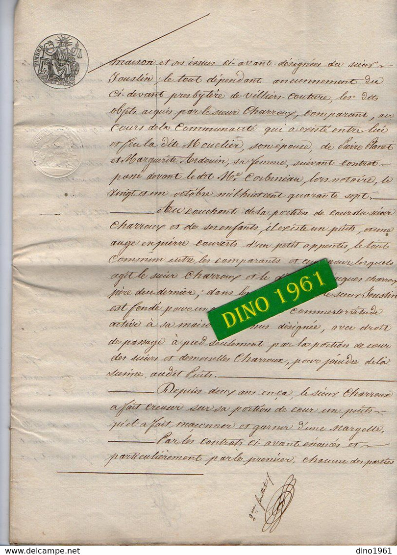 VP21.153 - FONTAINE CHALENDRAY - Acte De 1853 - Traité D'échange Entre Mrs P. CHARROUX à VILLIERS COUTURE & F.JOUSLIN - Manuscrits